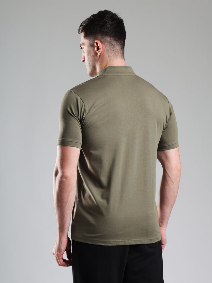 Quarter Zip Solid Half Sleeves Tshirt Mid Grey