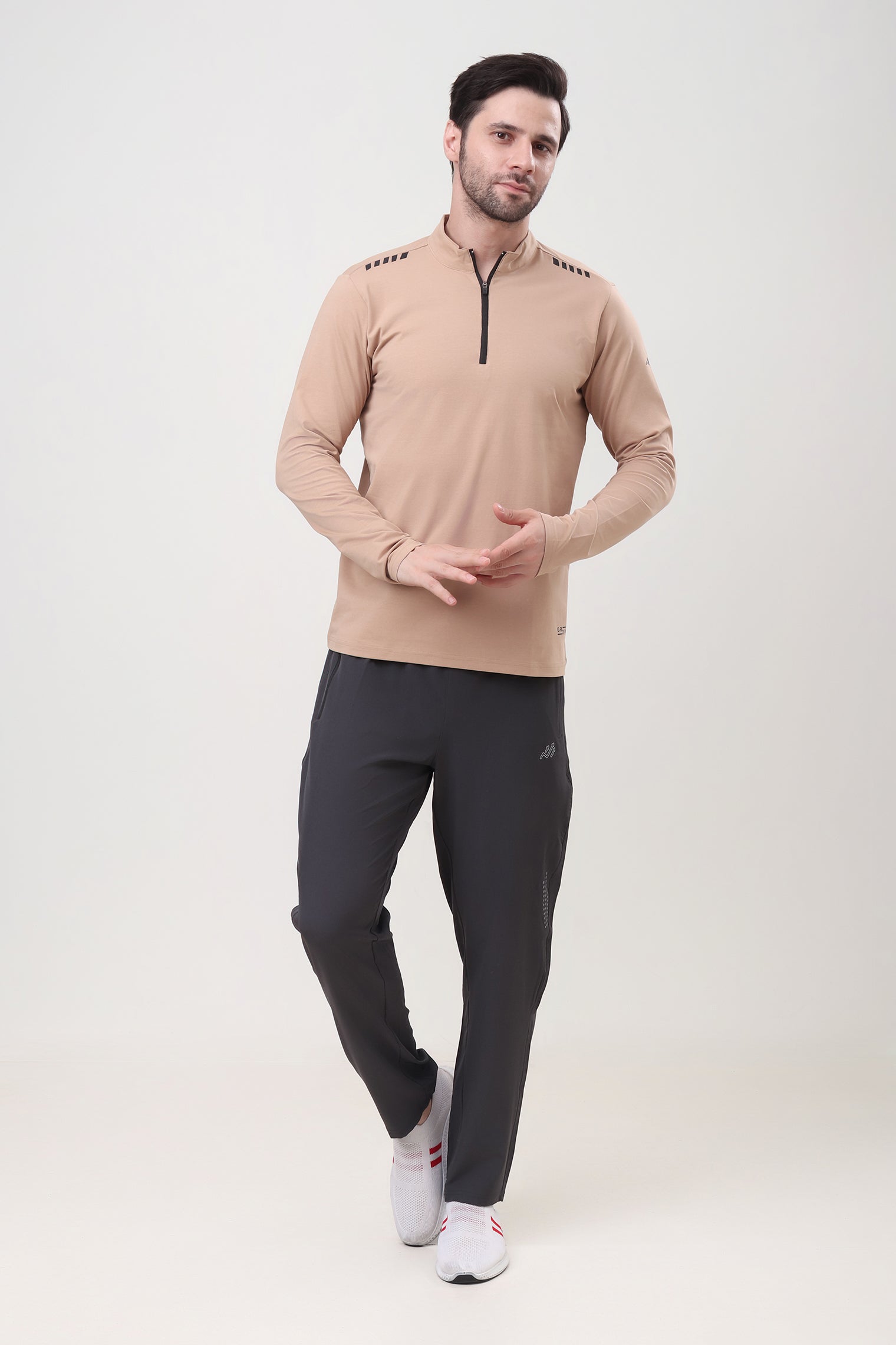 Quarter Zip Solid Full Sleeve T-Shirt (Cotton Feel) Skin