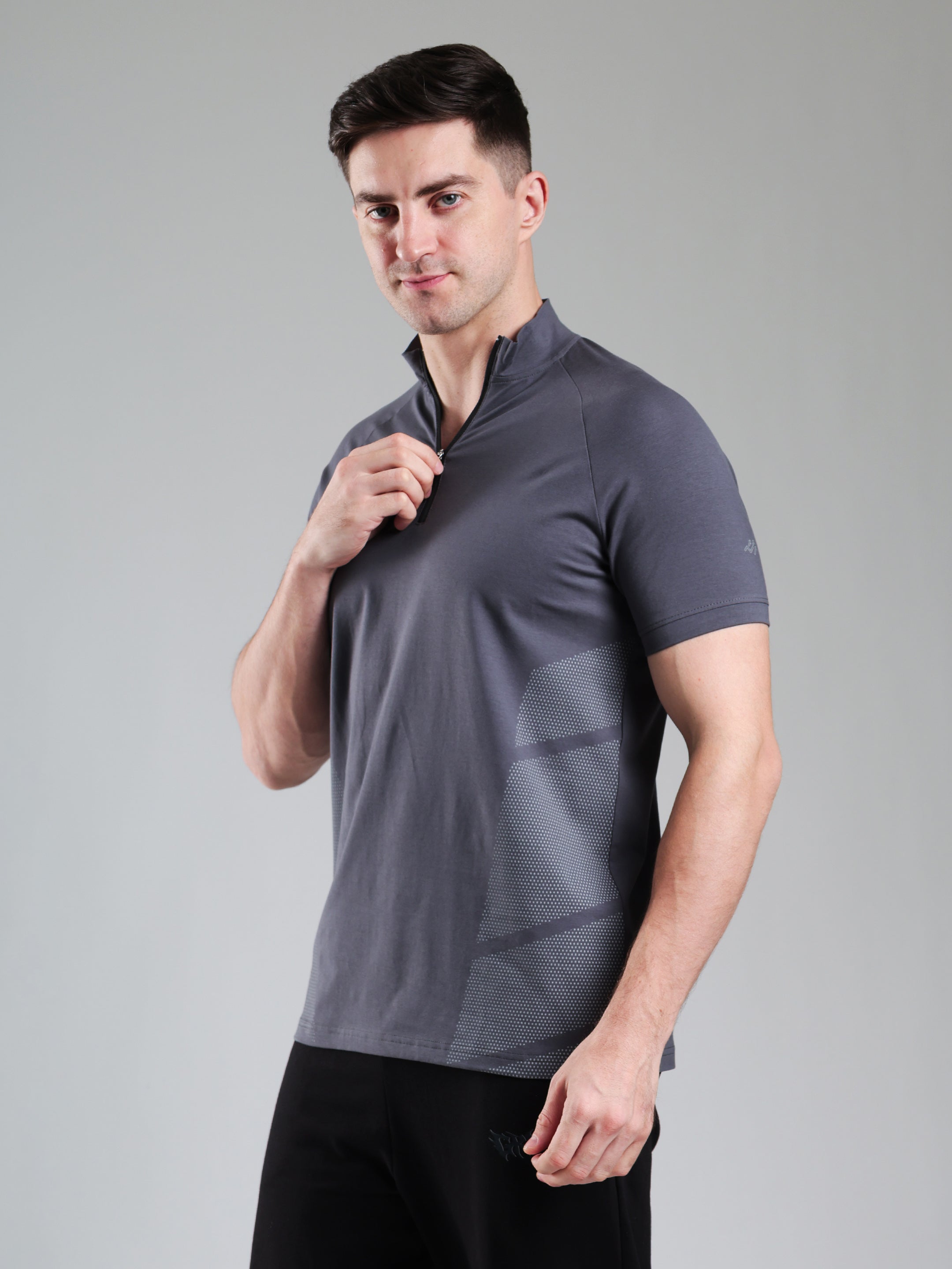 Half Quarter Zip Performance T-Shirt Dark Grey
