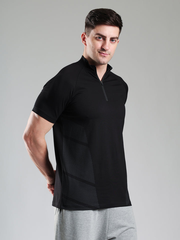 Half Quarter Zip Performance T-Shirt Black
