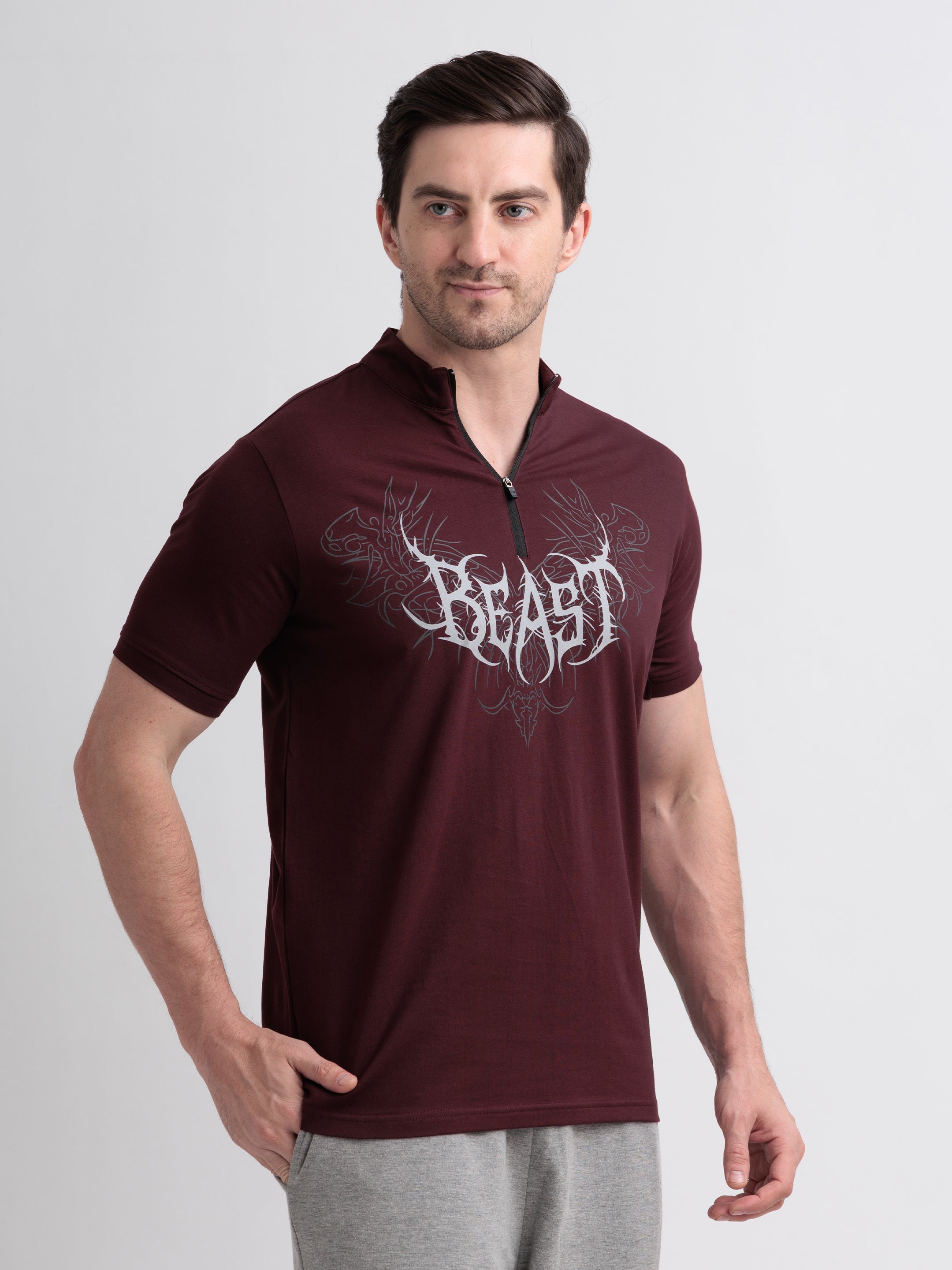 Beast Quarter Zip Tshirt Wine