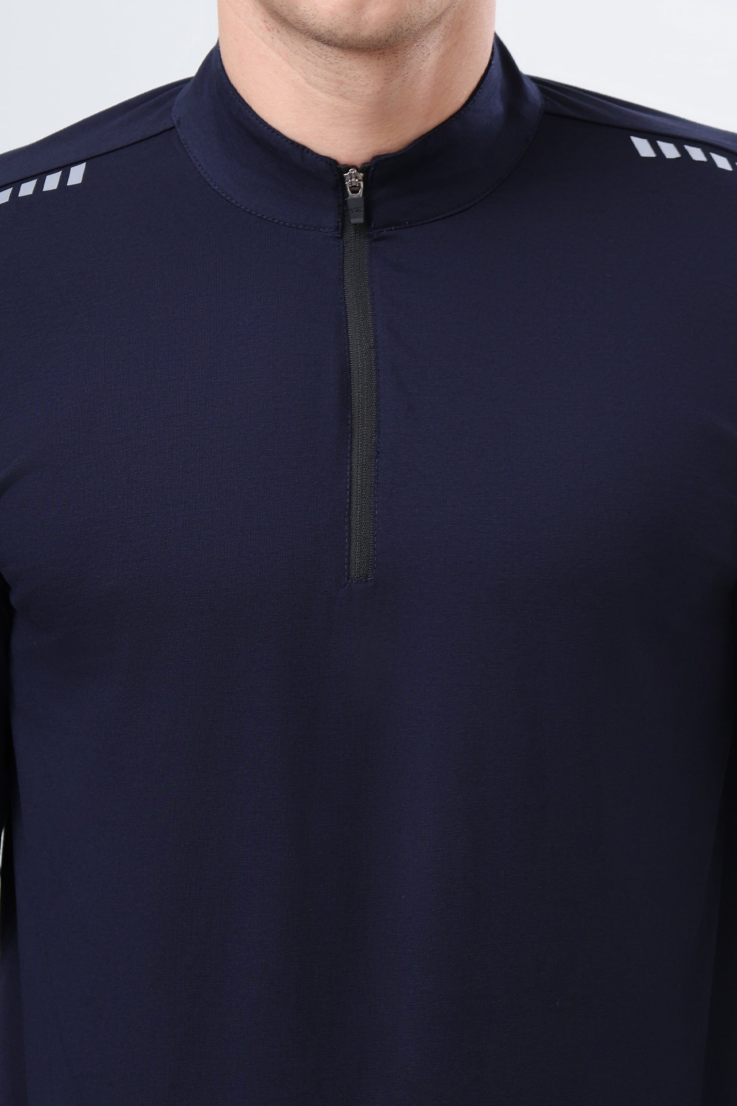 Quarter Zip Solid Full Sleeve T-Shirt (Cotton Feel) Navy