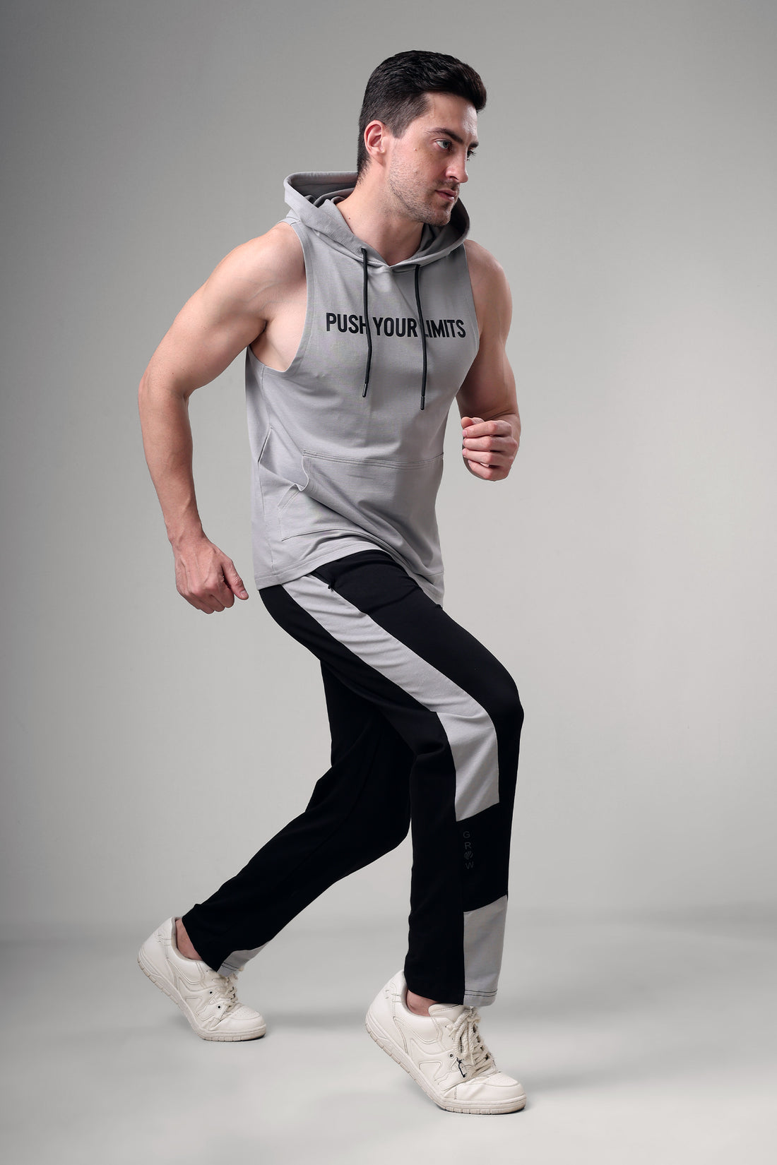 Push Sleeveless Hoodie Light Grey