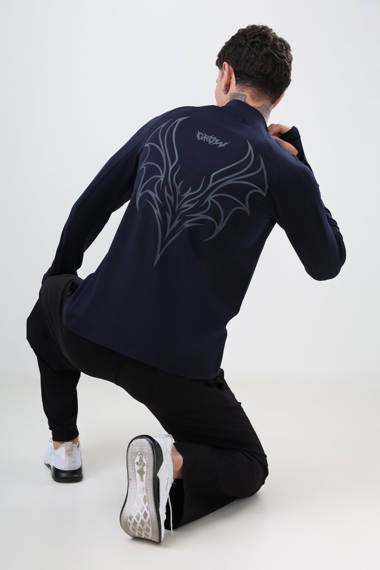 Quarter Zip T-Shirt (Cotton Feel) Navy