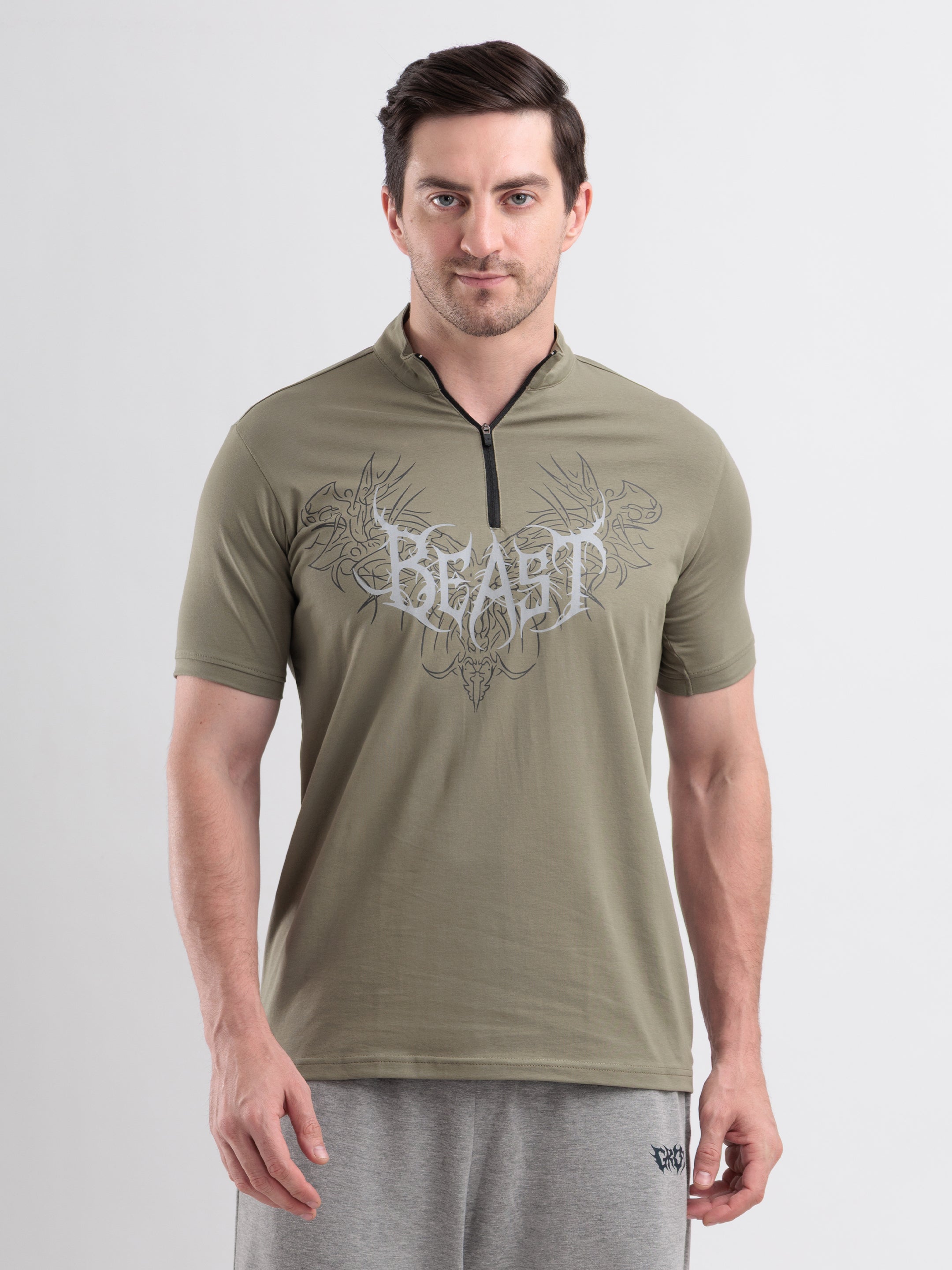 Beast Quarter Zip Tshirt Mid Grey