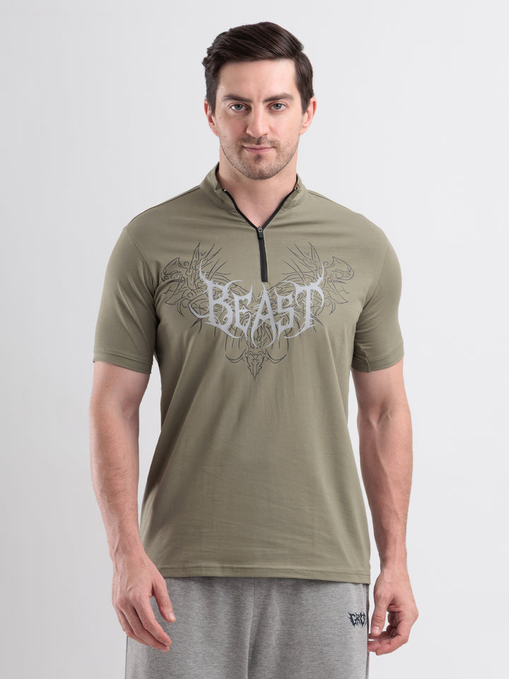 Beast Quarter Zip Tshirt Mid Grey