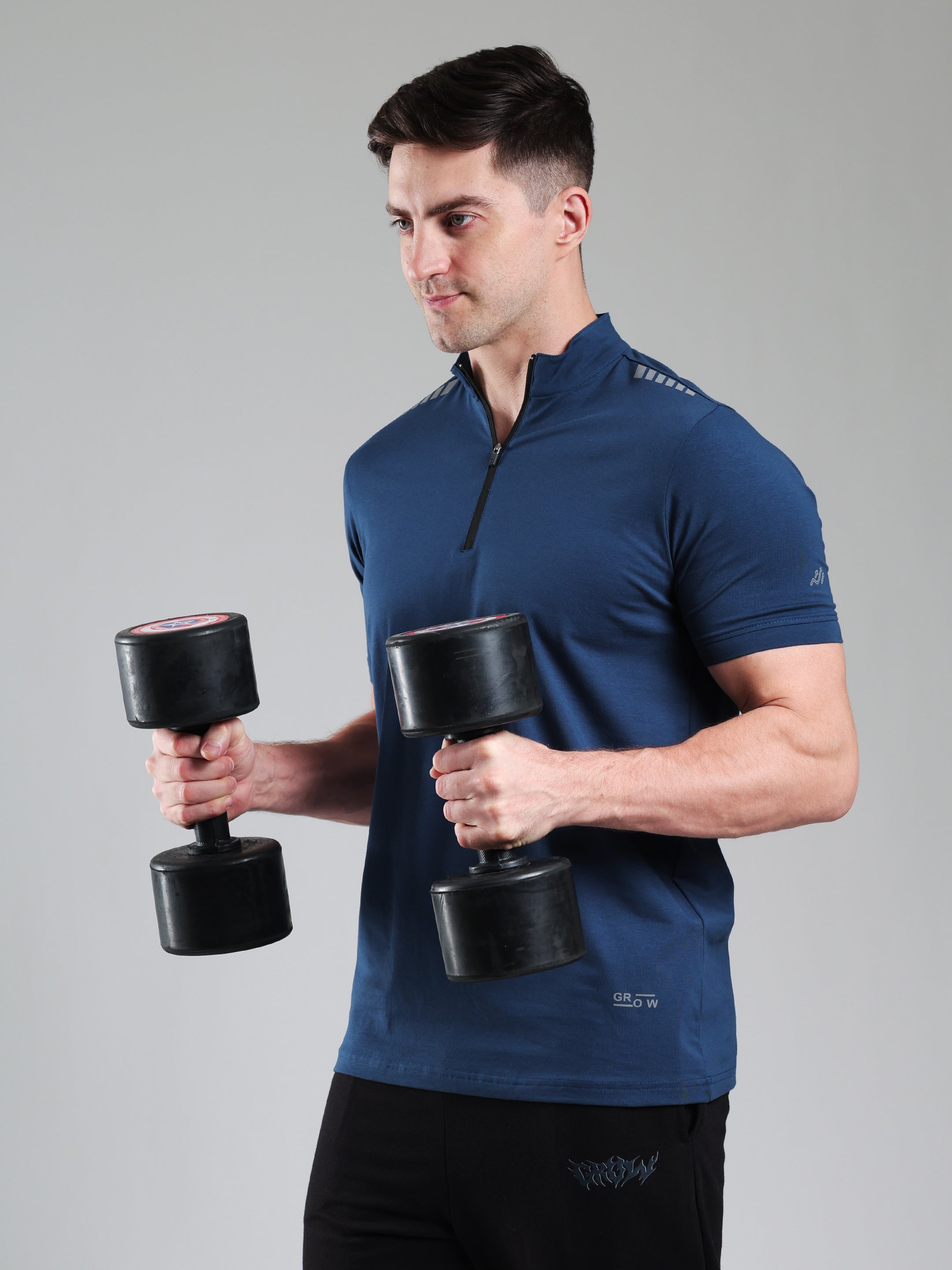 Quarter Zip Solid Half Sleeves Tshirt Airforce