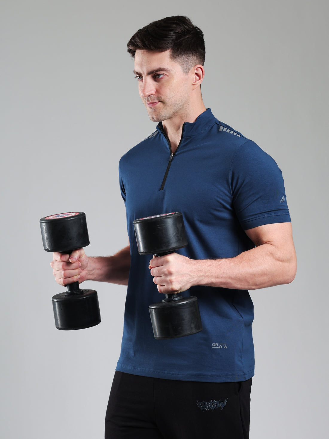 Quarter Zip Solid Half Sleeves Tshirt Airforce