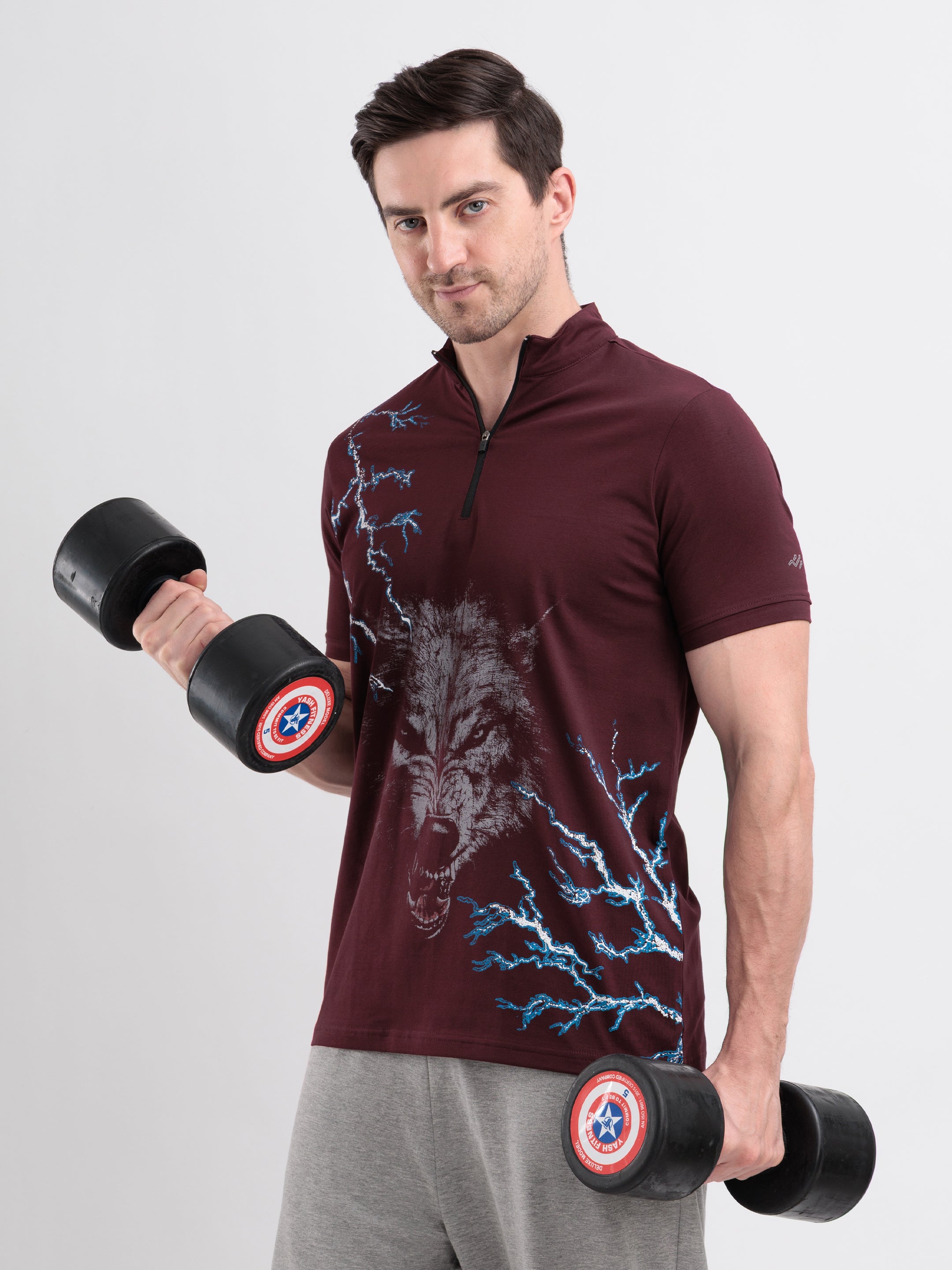 Thunderwolf Quarter Zip Tshirt Wine