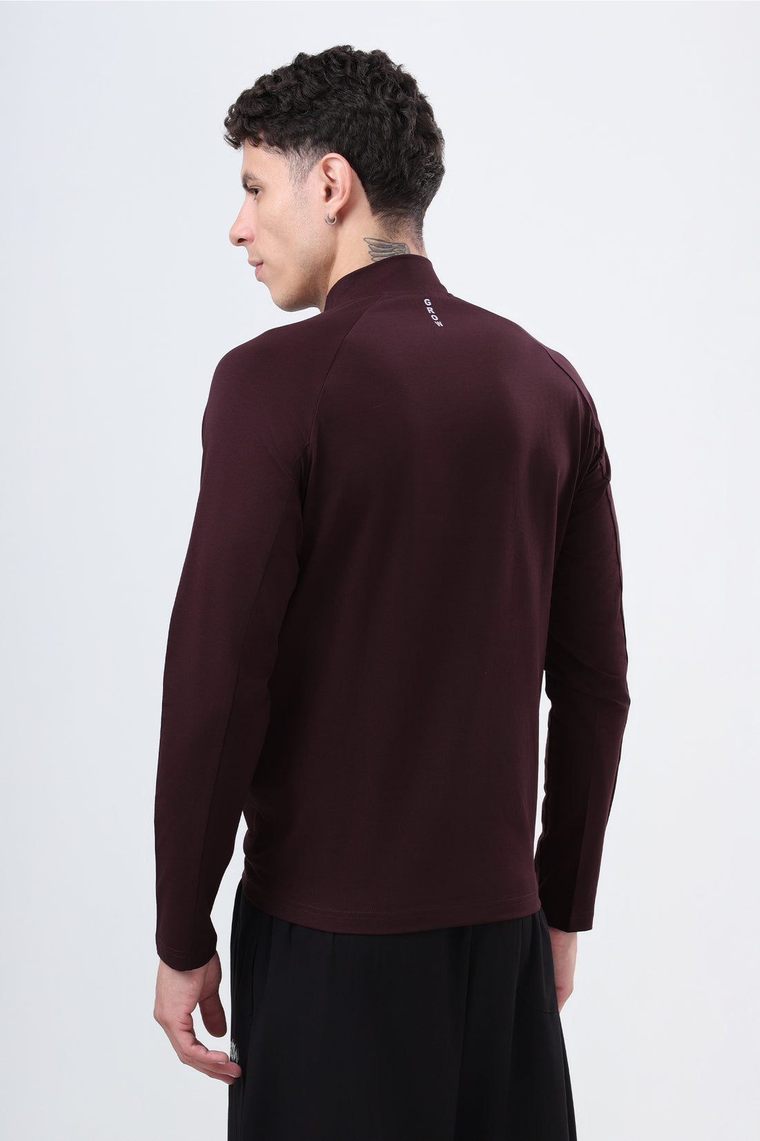 Raglan Quarter Zip T-Shirt (Cotton Feel) Wine