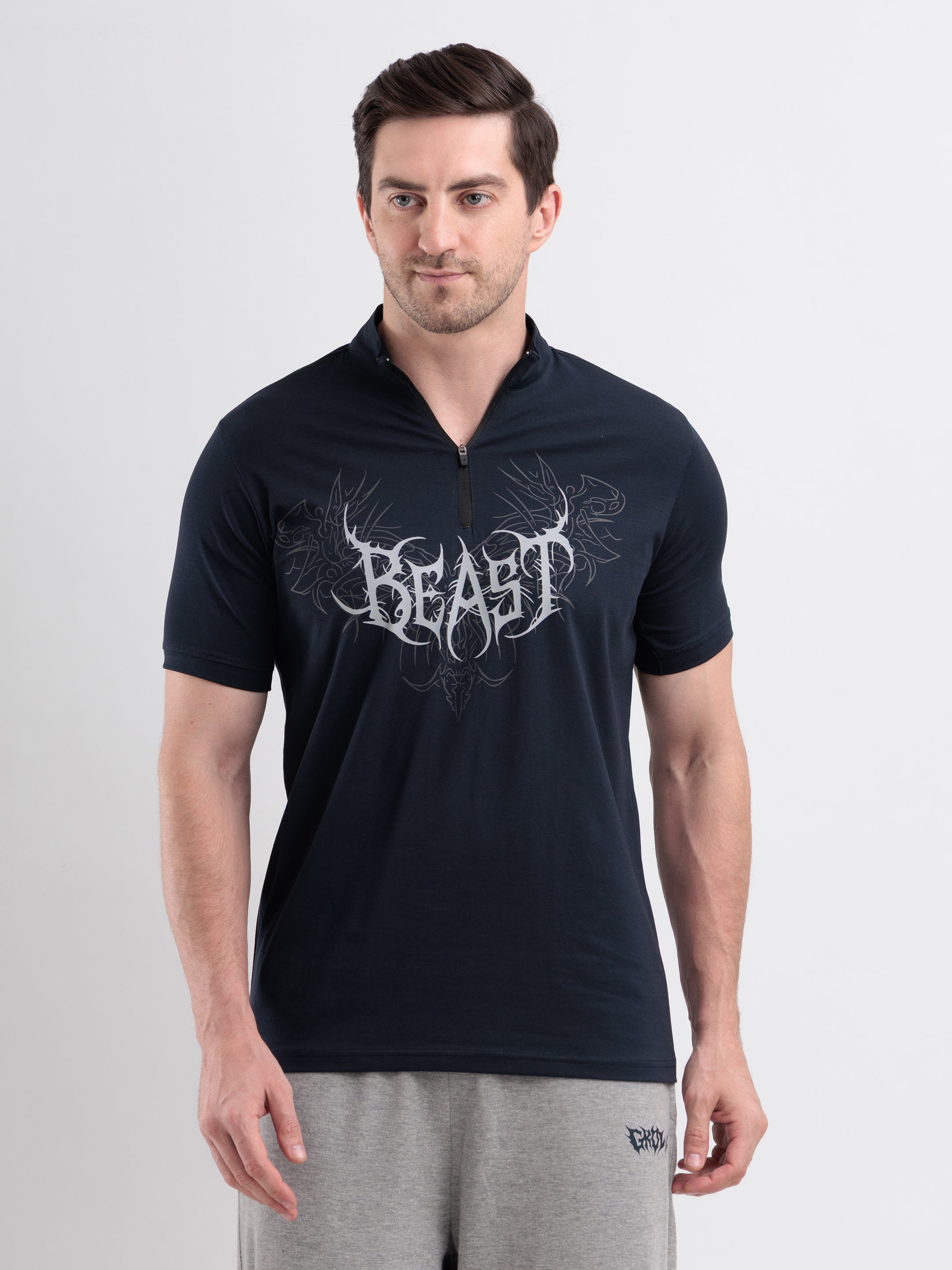 Beast Quarter Zip Tshirt Navy