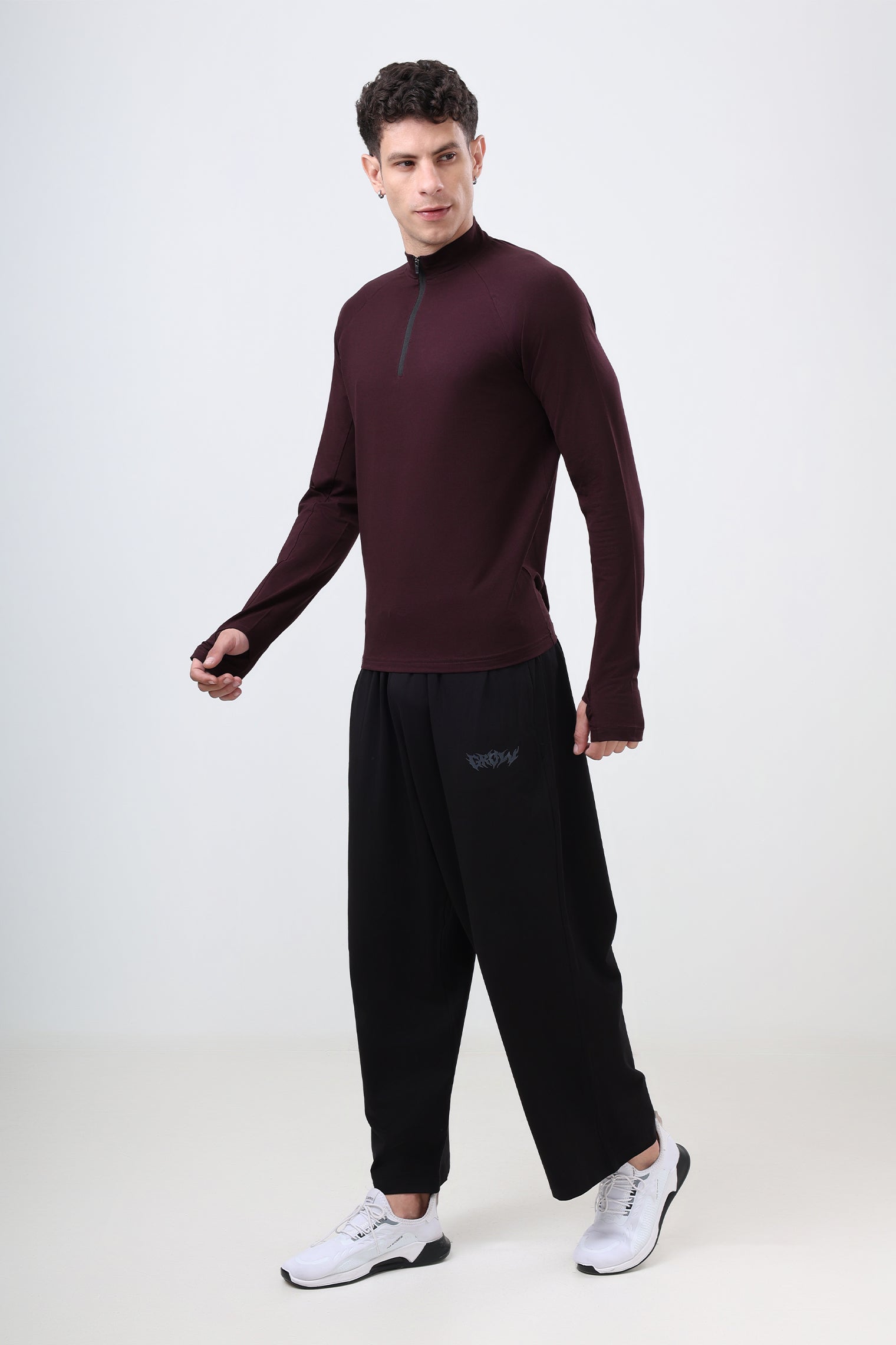 Quarter Zip T-Shirt (Cotton Feel) Wine