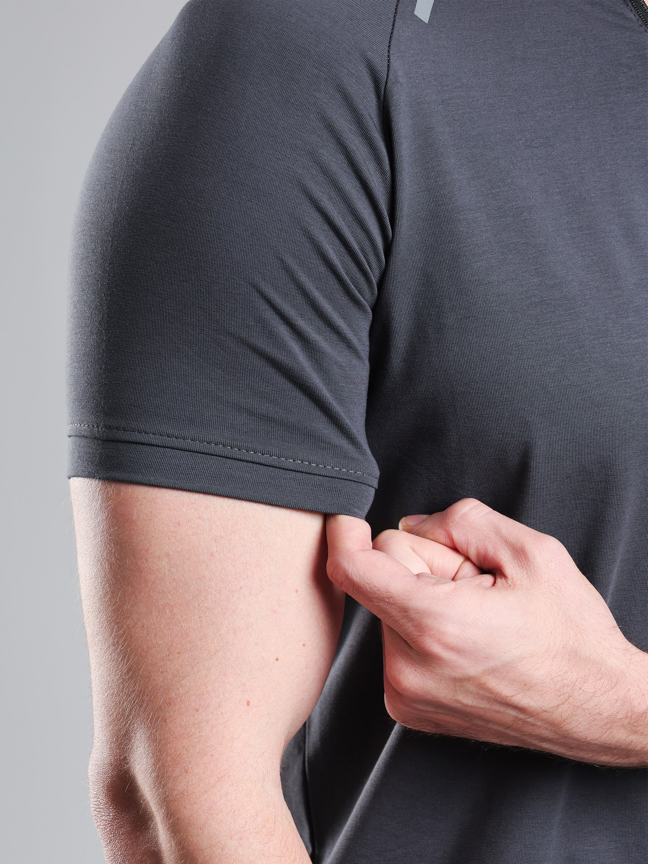 Raglan Quarter Zip Half Sleeves Tshirt Dark Grey