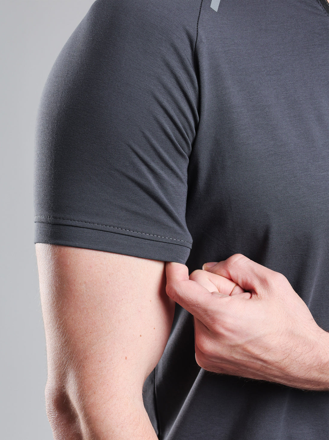 Raglan Quarter Zip Half Sleeves Tshirt Dark Grey