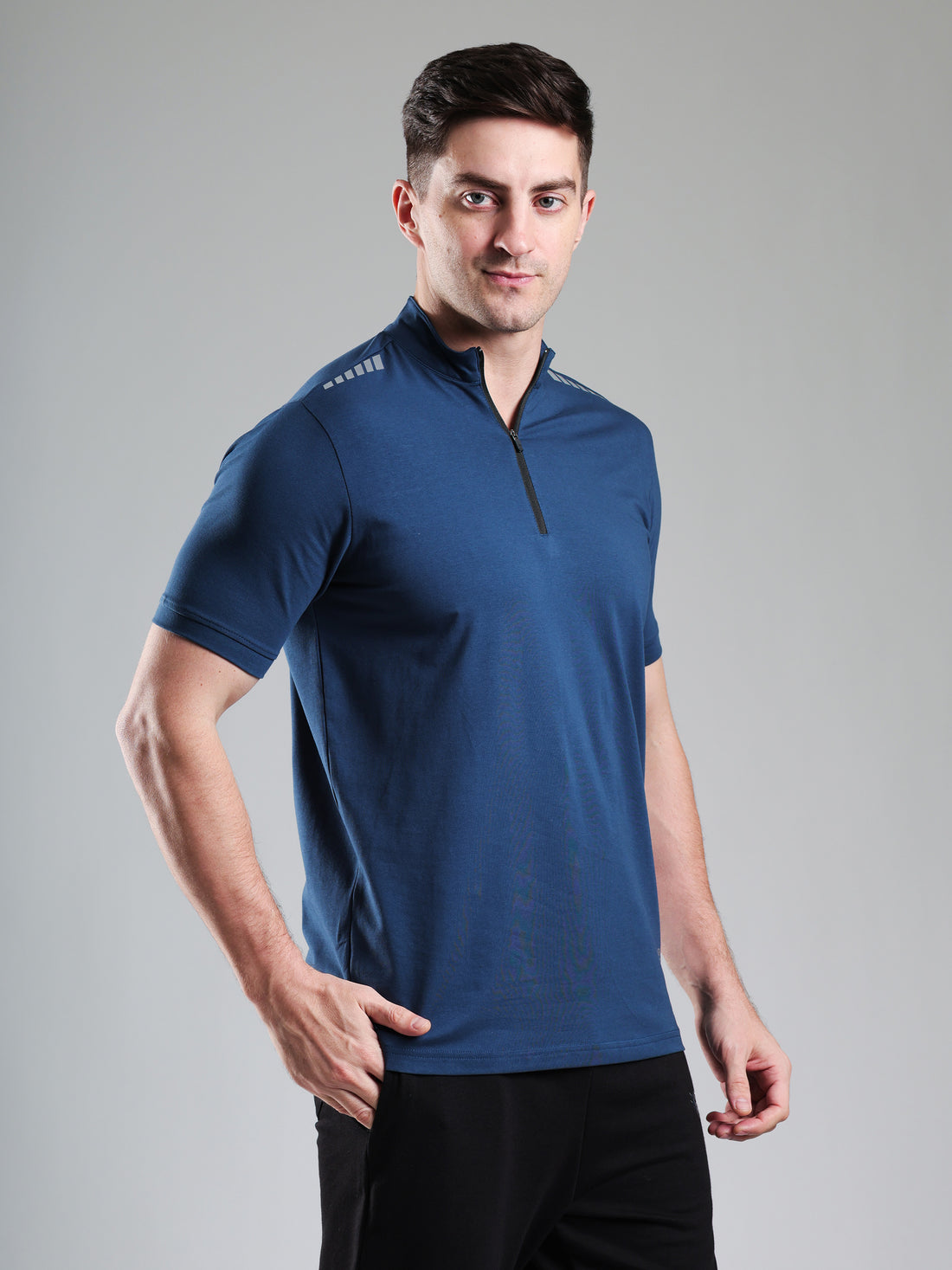 Quarter Zip Solid Half Sleeves Tshirt Airforce