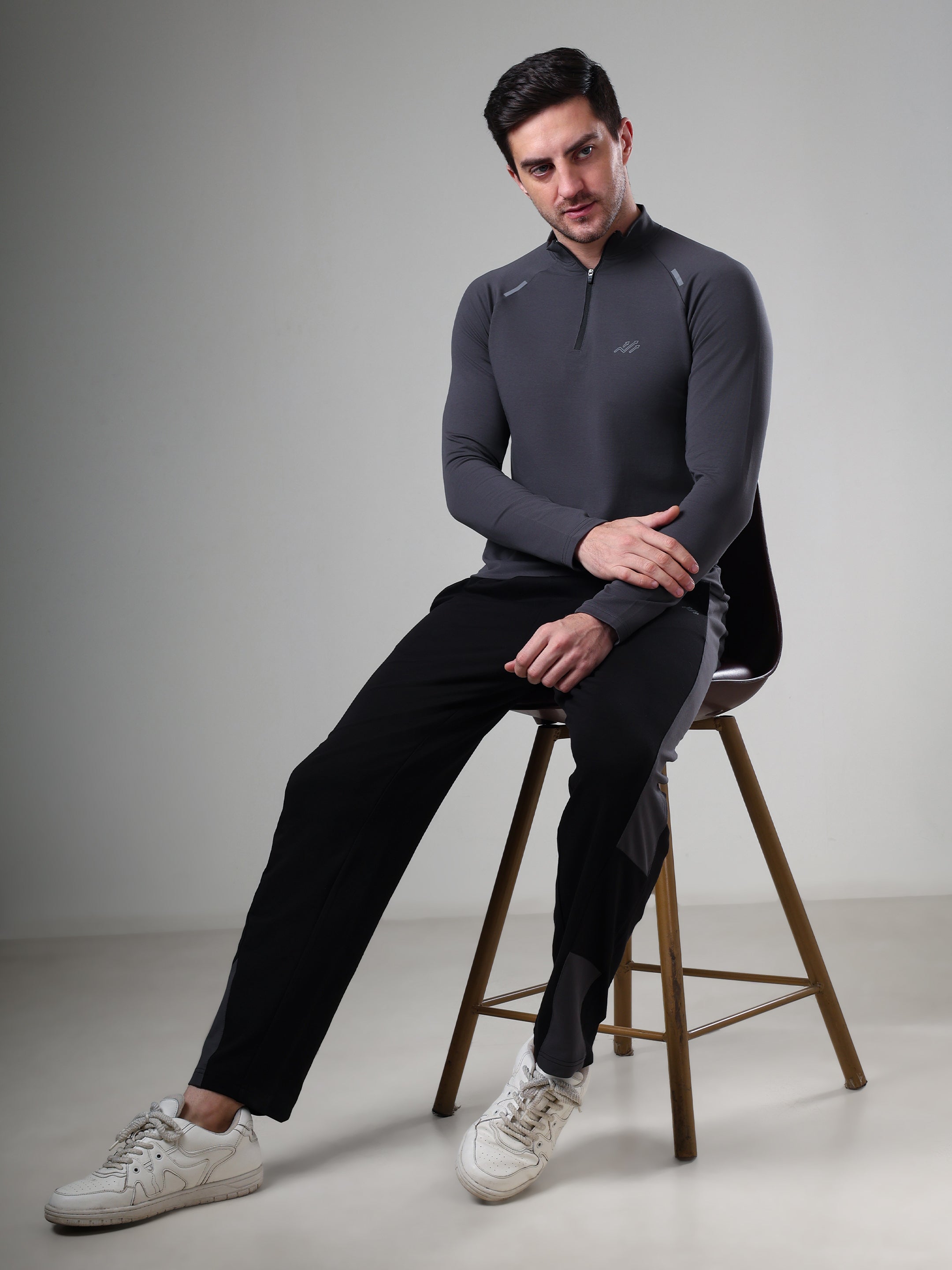 Raglan Quarter Zip T-Shirt (Cotton Feel) Dark Grey