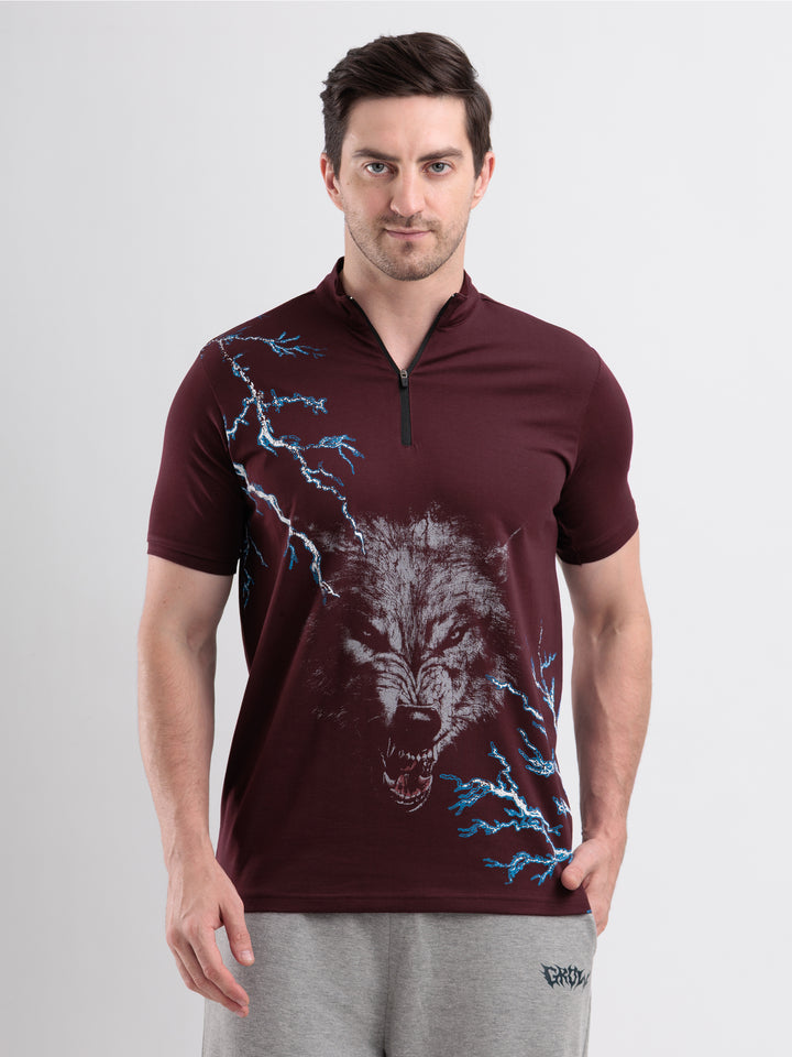 Thunderwolf Quarter Zip Tshirt Wine