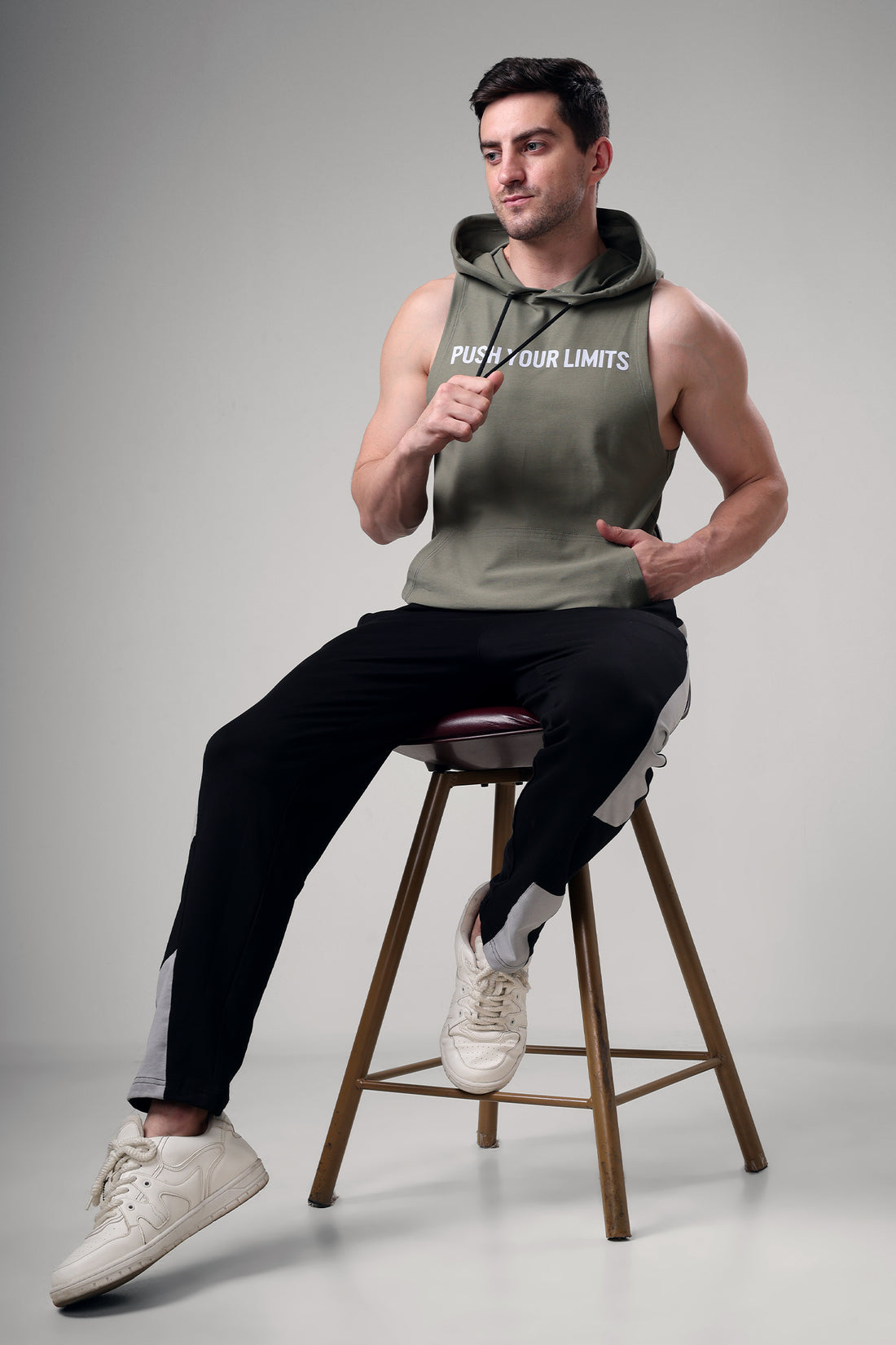 Push Sleeveless Hoodie Grey