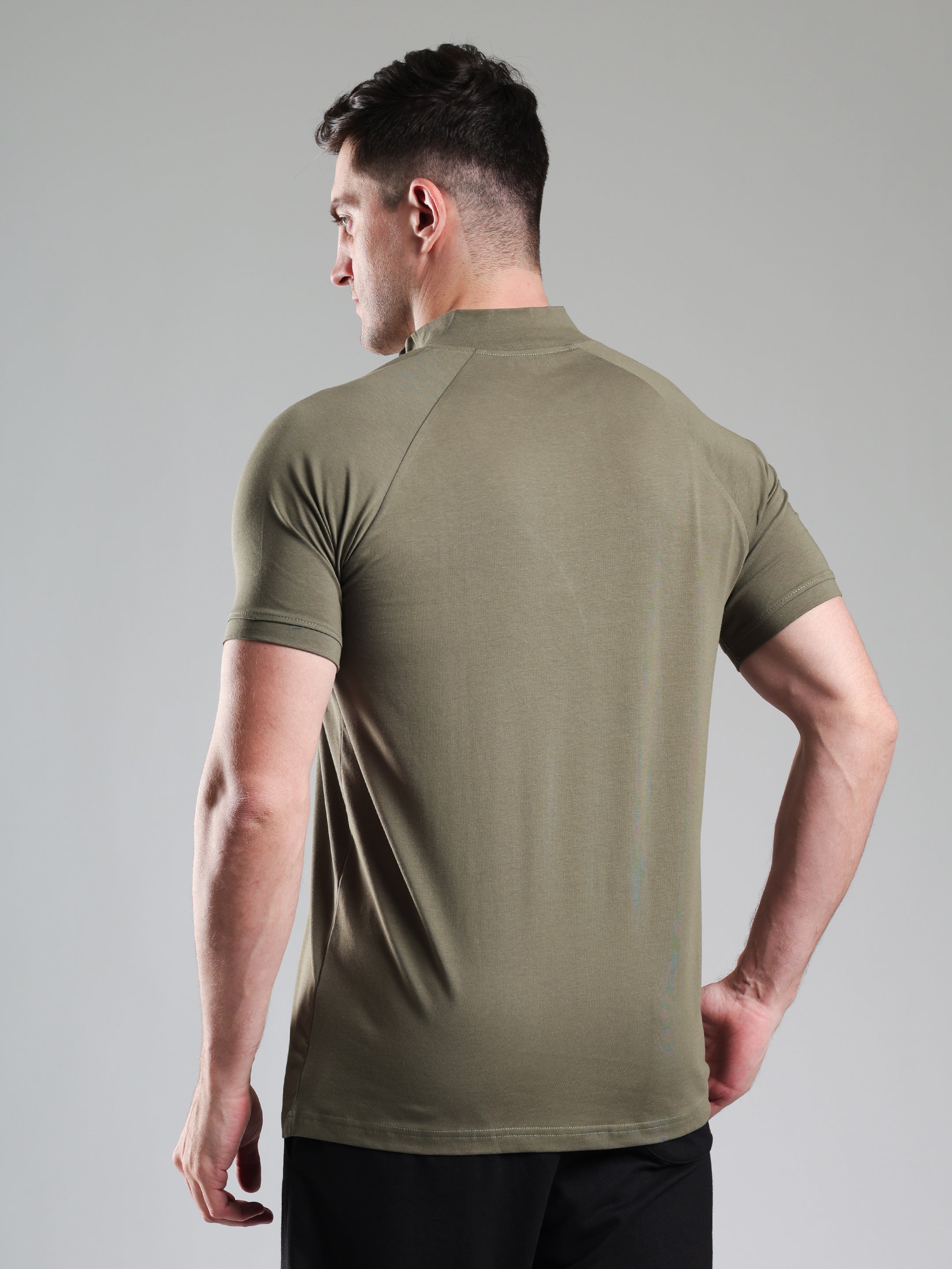 Raglan Quarter Zip Half Sleeves Tshirt Mid Grey