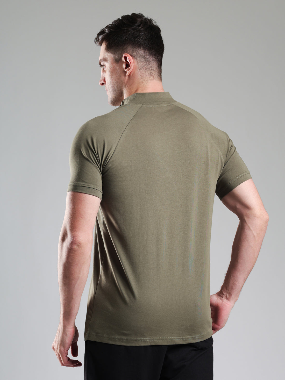 Raglan Quarter Zip Half Sleeves Tshirt Mid Grey
