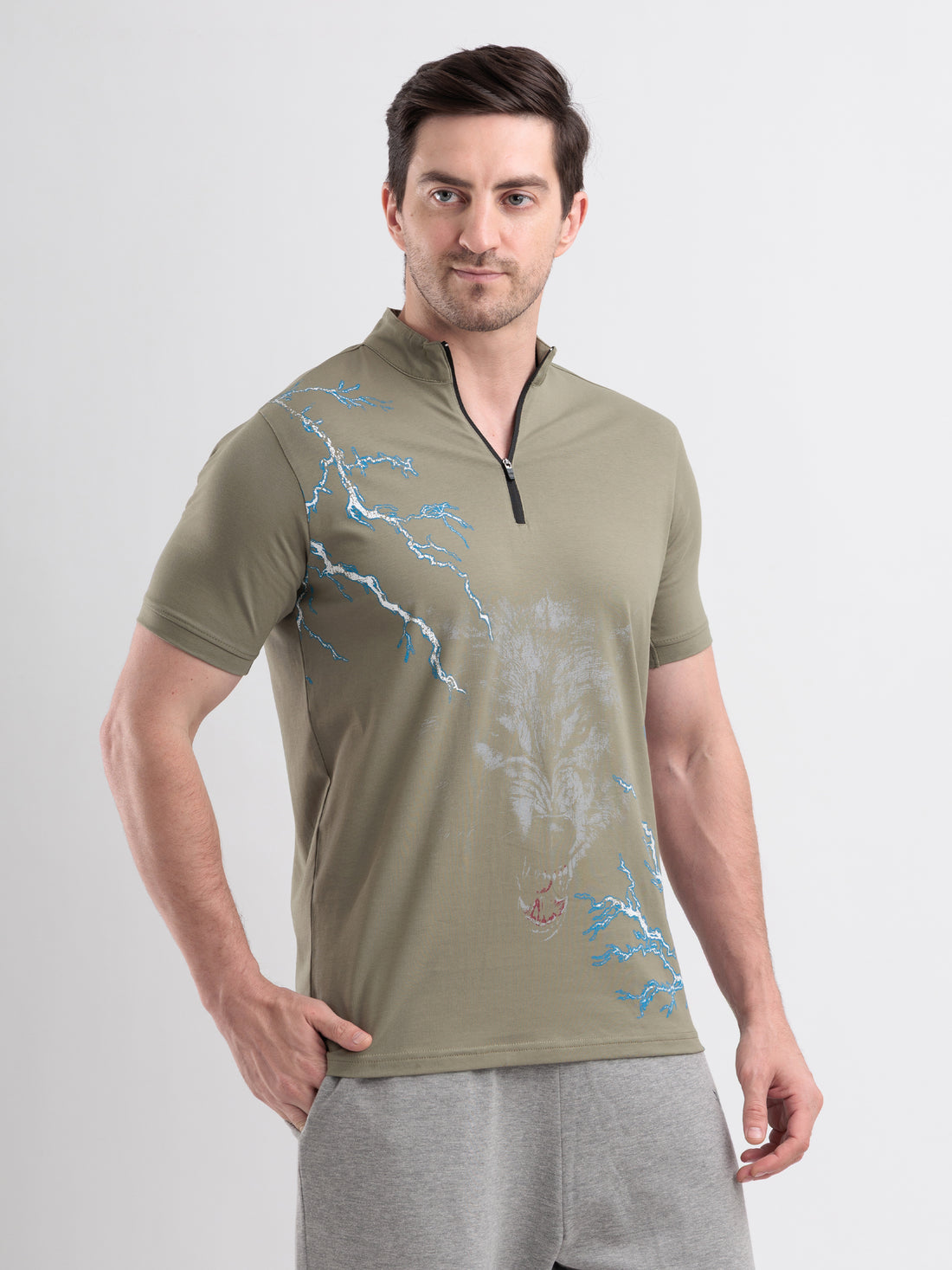 Thunderwolf Quarter Zip Tshirt Mid Grey