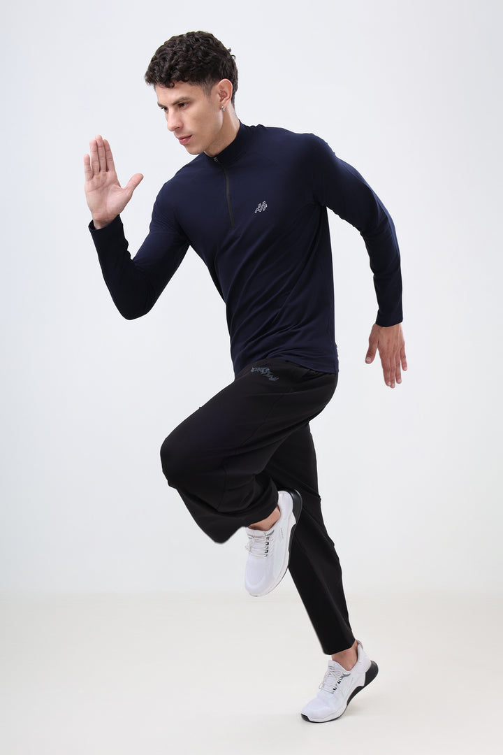Raglan Quarter Zip T-Shirt (Cotton Feel) Navy