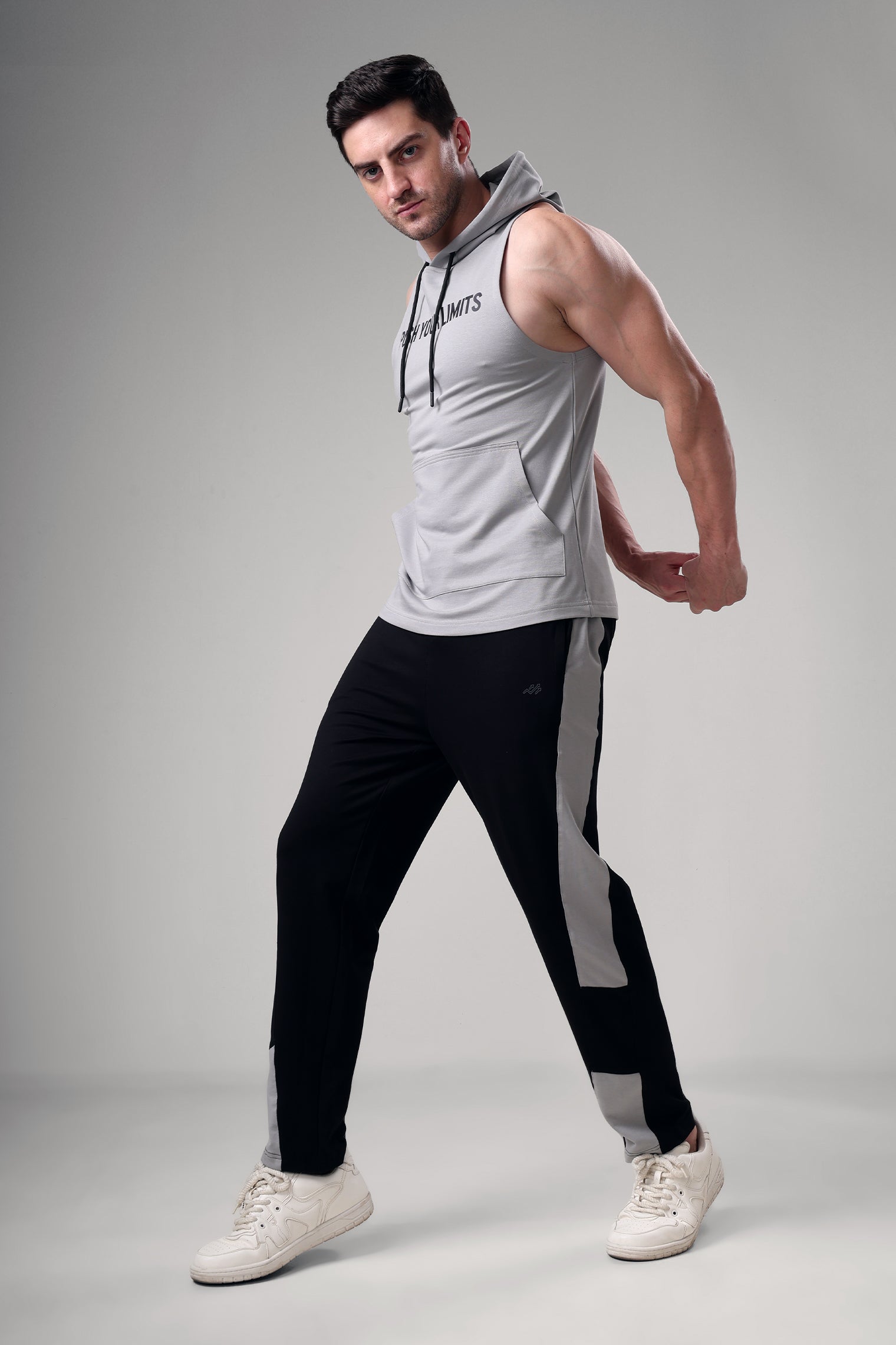 Push Sleeveless Hoodie Light Grey