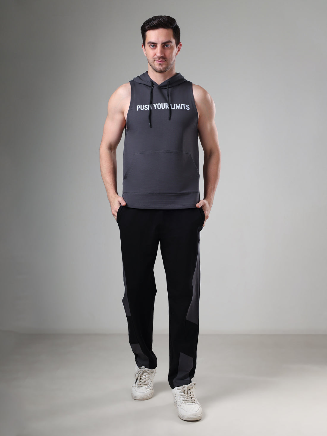 Push Sleeveless Hoodie Dark Grey