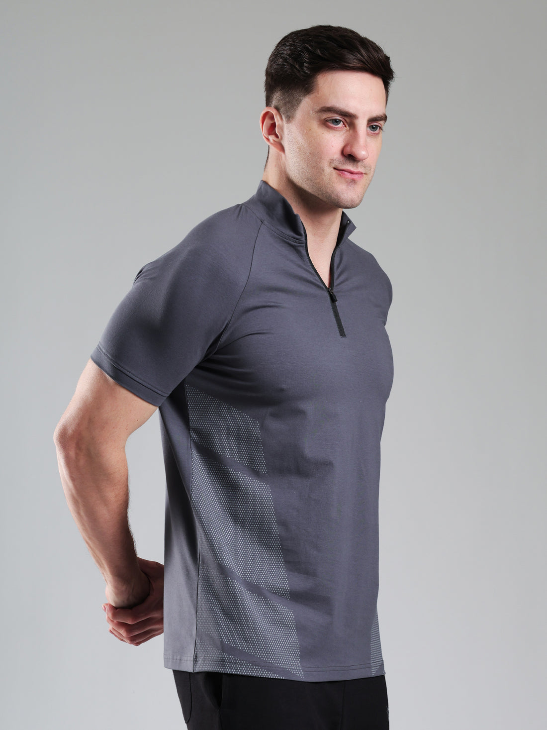 Half Quarter Zip Performance T-Shirt Dark Grey