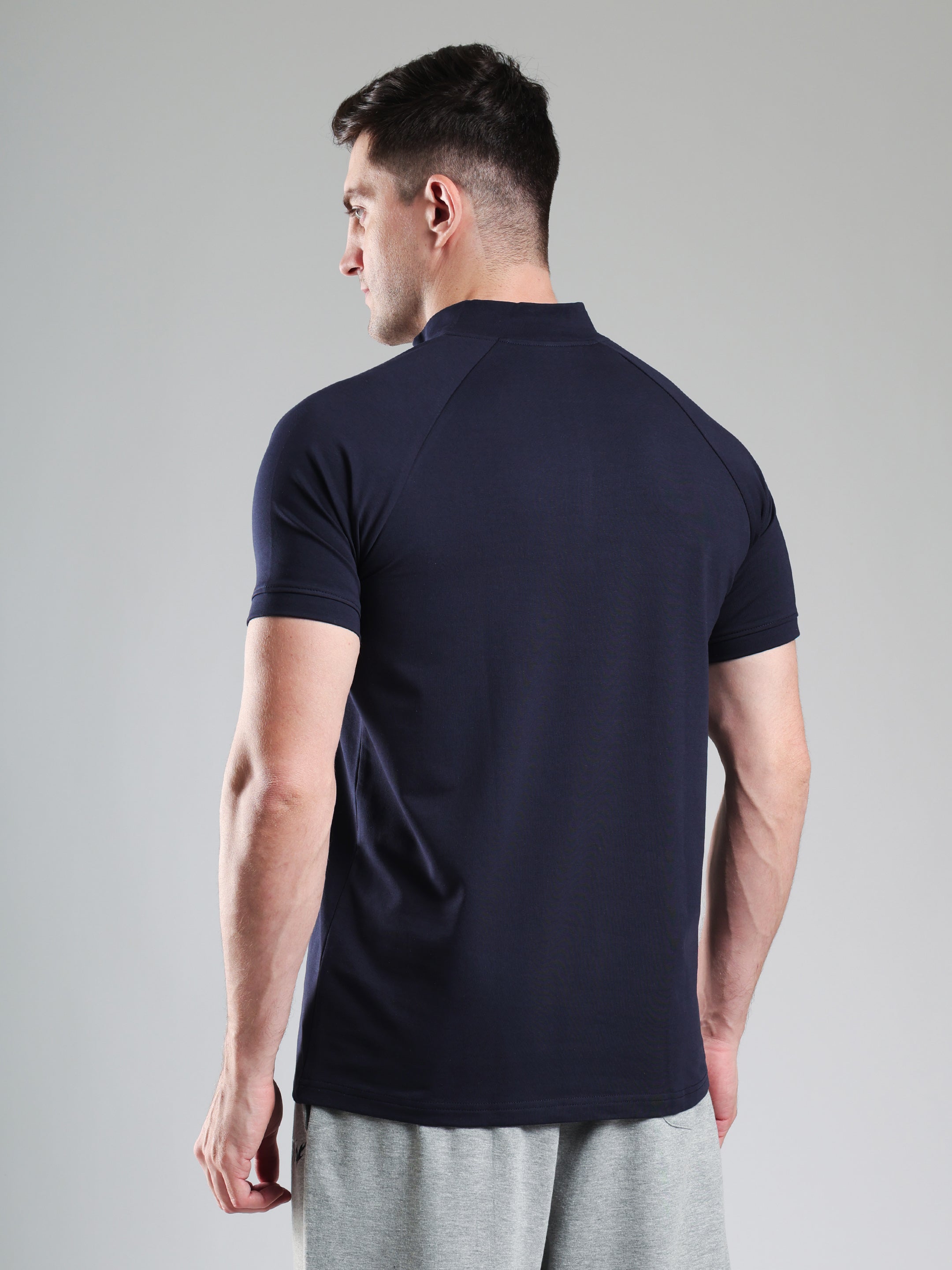 Raglan Quarter Zip Half Sleeves Tshirt Navy