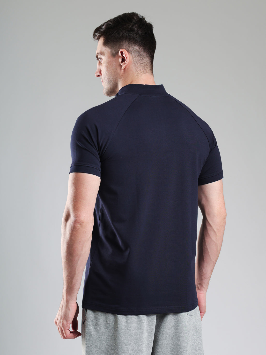 Raglan Quarter Zip Half Sleeves Tshirt Navy