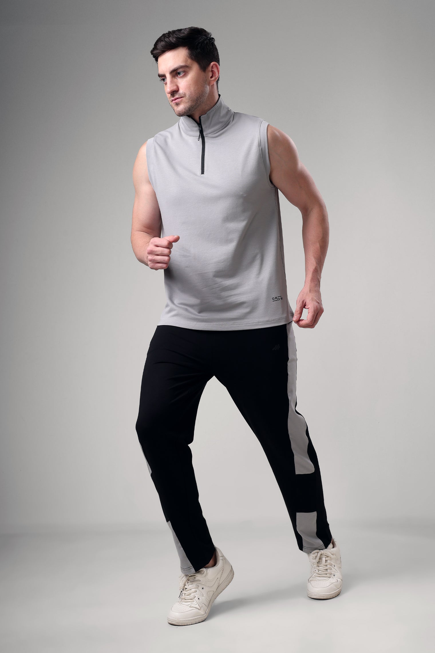 Grow 1/4 Zip Sleeveless Sweater Vest Light Grey