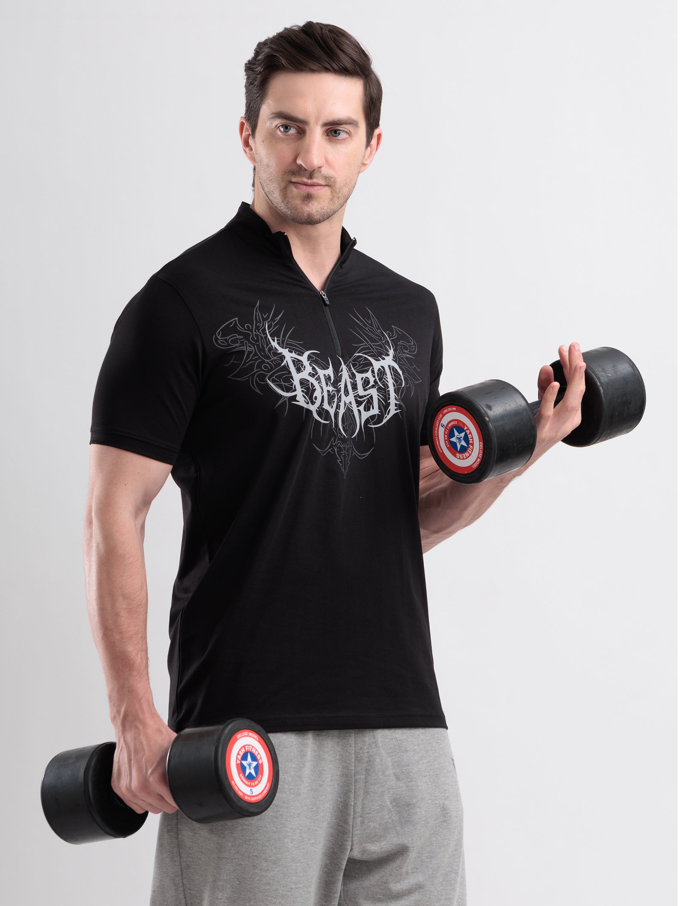 Beast Quarter Zip Tshirt Black