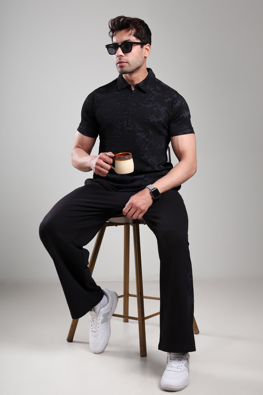 GROW Textured Polo Tee Black