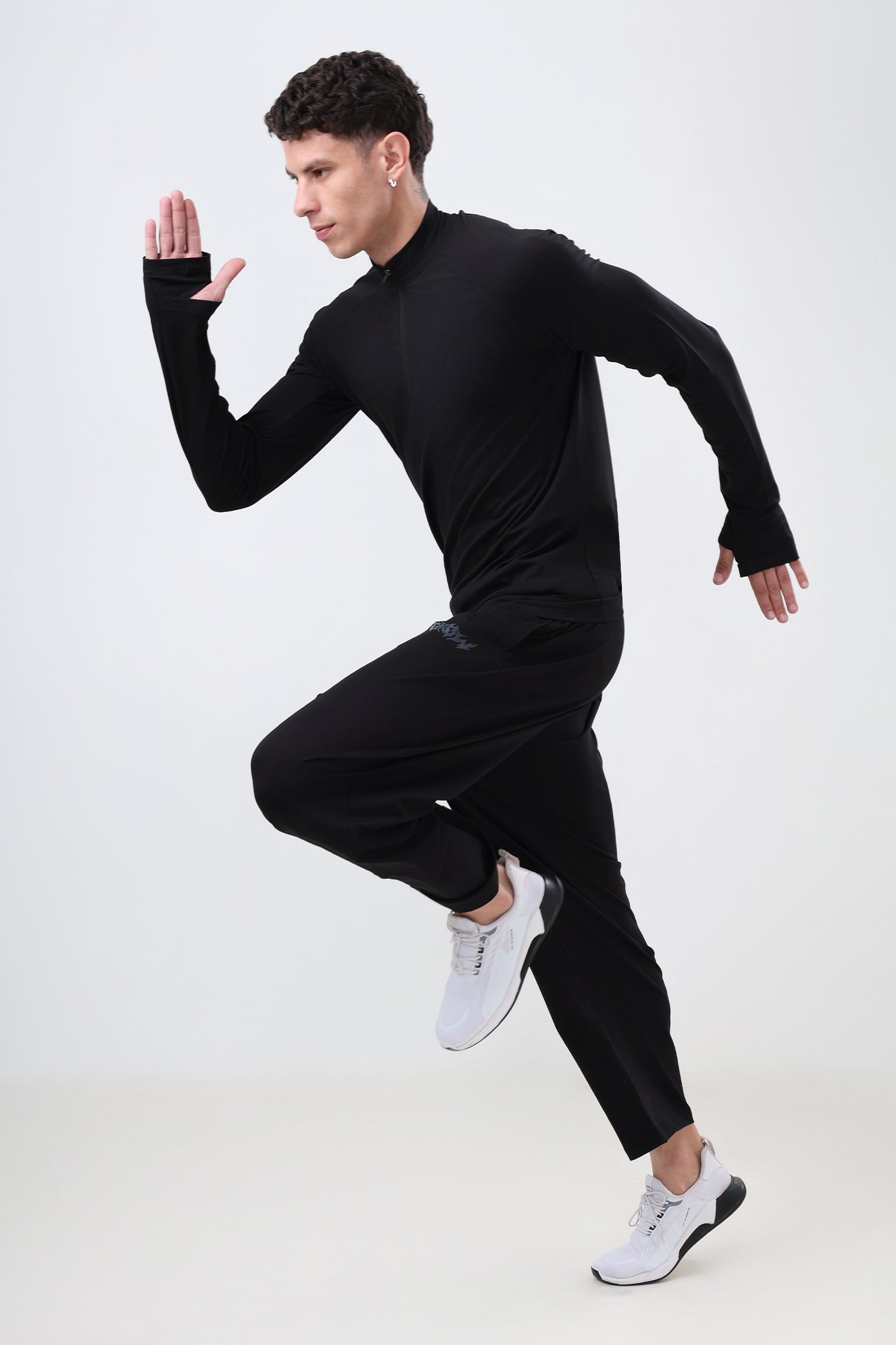 Quarter Zip T-Shirt (Cotton Feel) Black