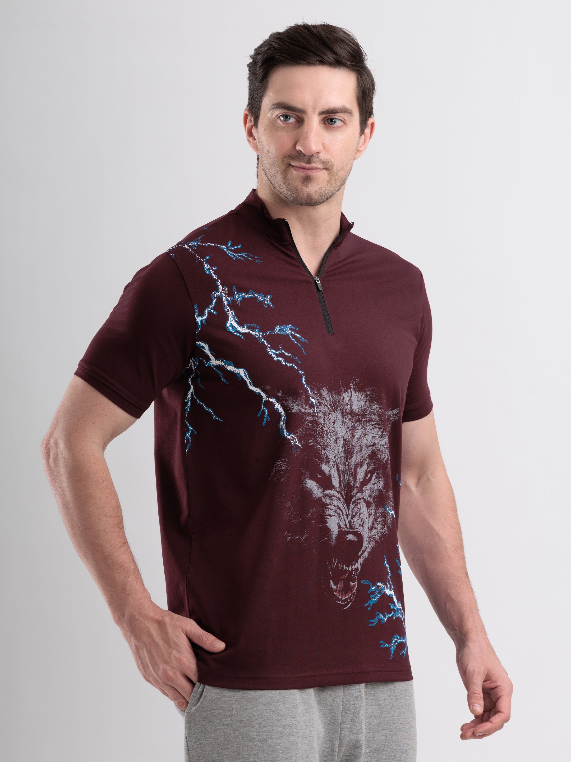 Thunderwolf Quarter Zip Tshirt Wine
