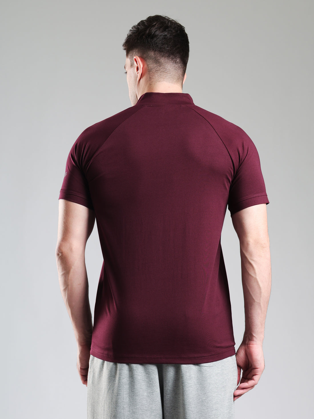 Raglan Quarter Zip Half Sleeves Tshirt Wine