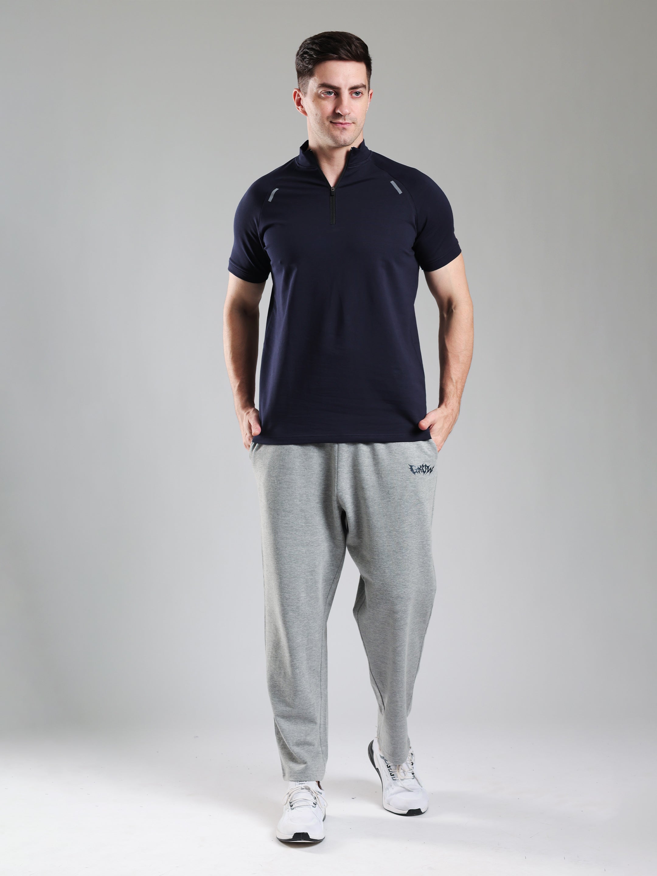 Raglan Quarter Zip Half Sleeves Tshirt Navy