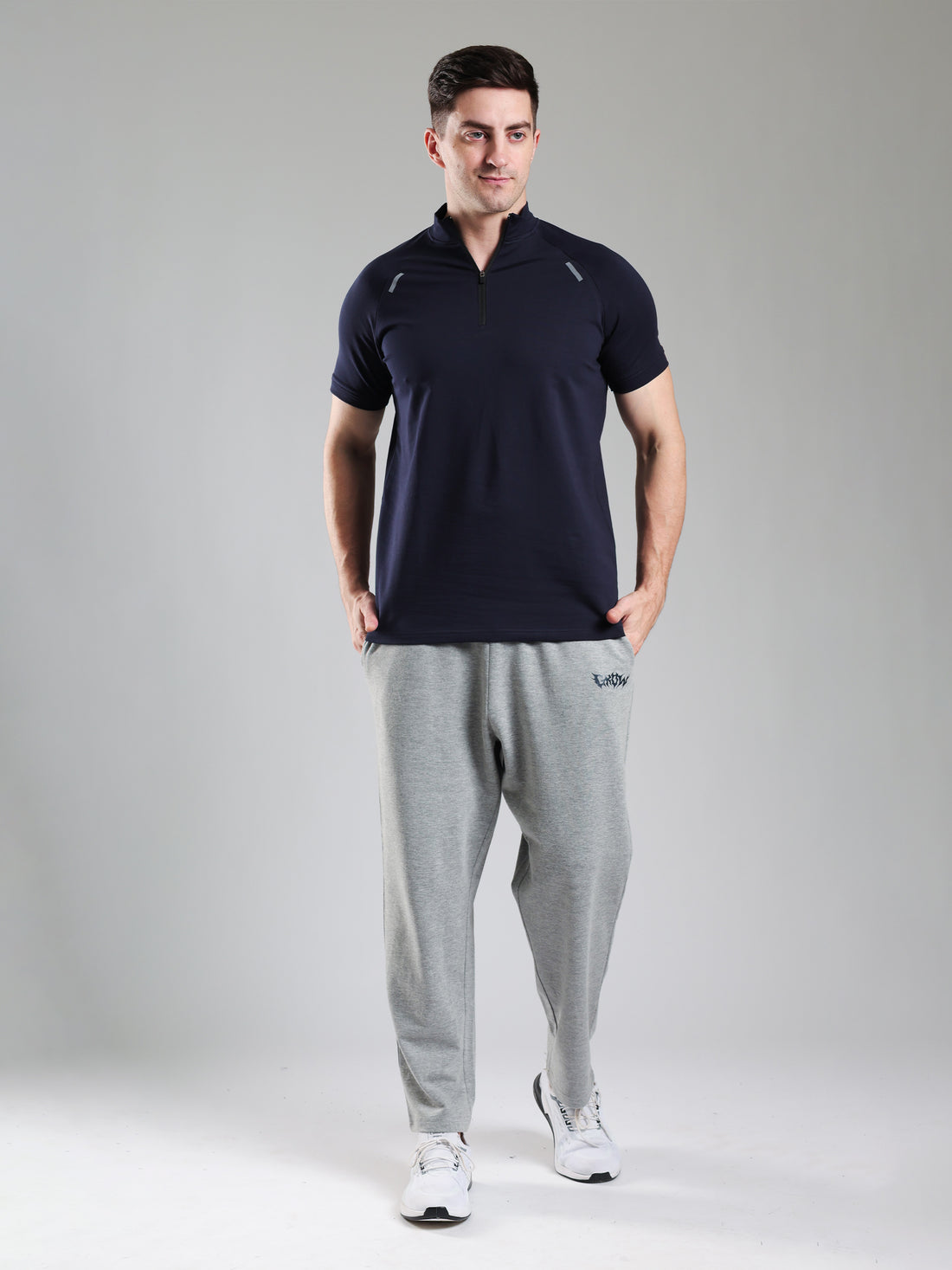 Raglan Quarter Zip Half Sleeves Tshirt Navy