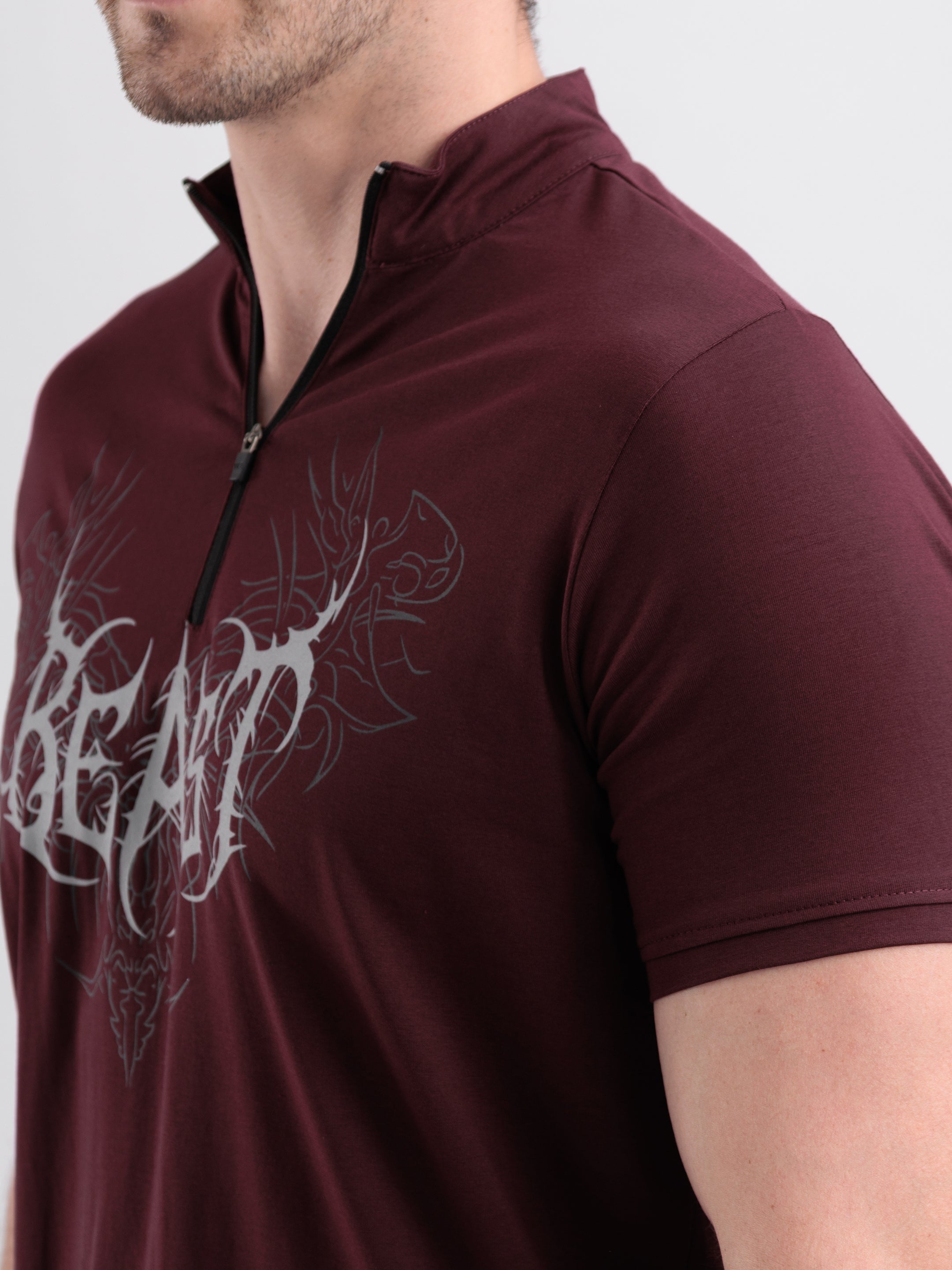 Beast Quarter Zip Tshirt Wine