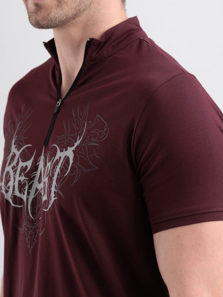 Beast Quarter Zip Tshirt Wine