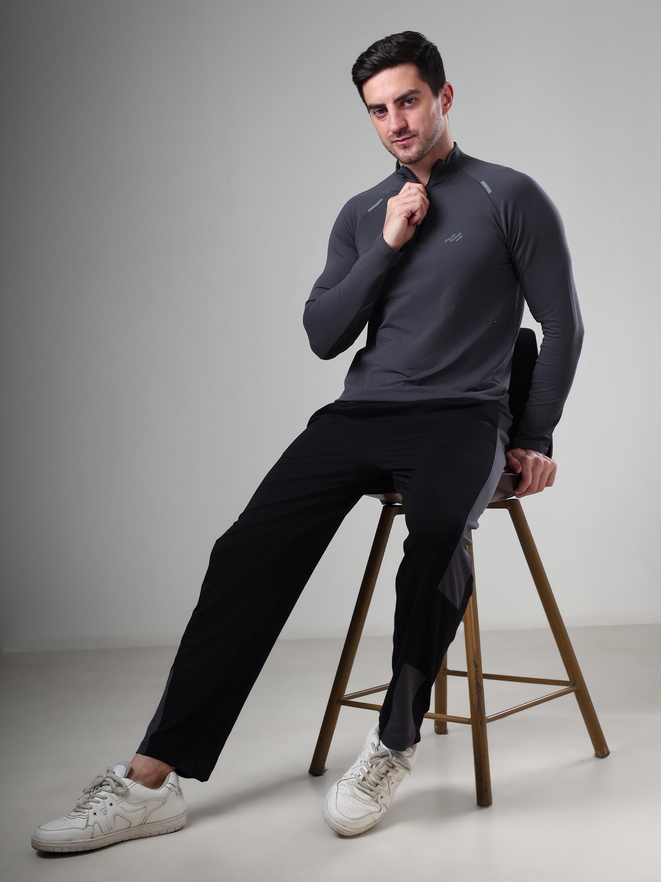 Raglan Quarter Zip T-Shirt (Cotton Feel) Dark Grey