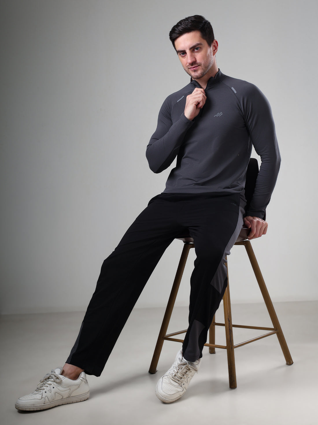 Raglan Quarter Zip T-Shirt (Cotton Feel) Dark Grey