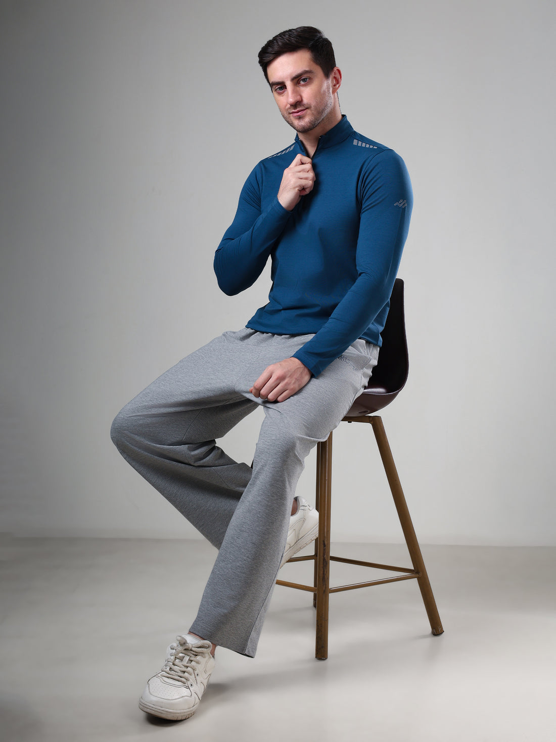 Quarter Zip Solid Full Sleeve T-Shirt (Cotton Feel) Airforce