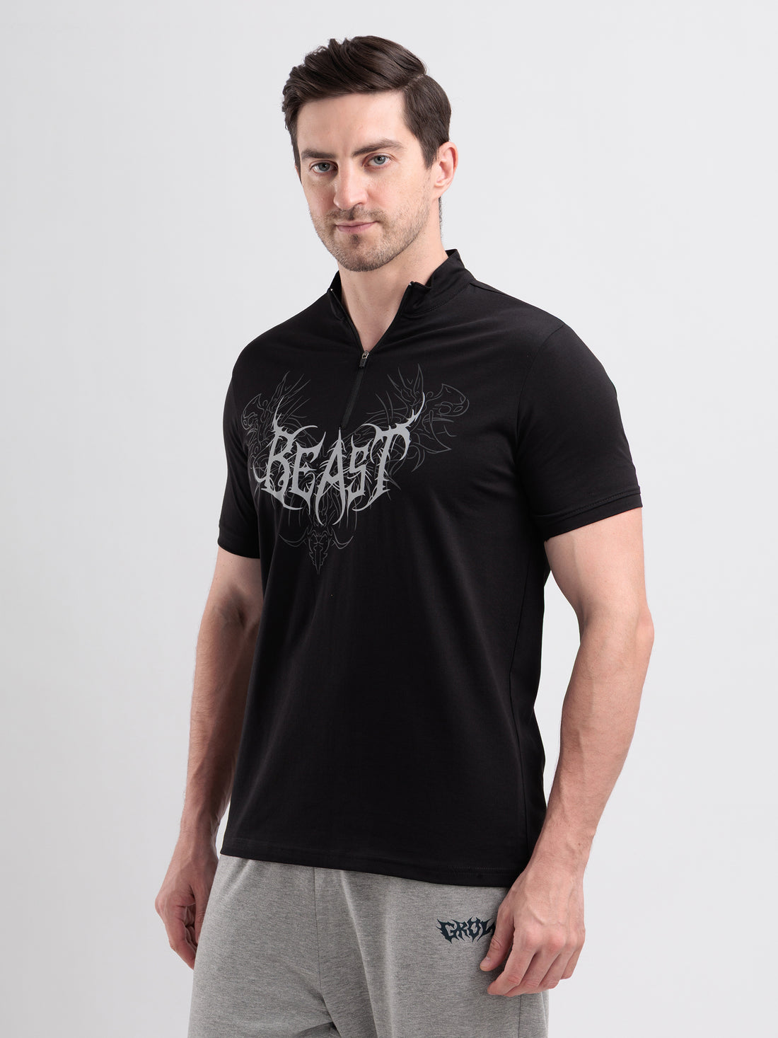 Beast Quarter Zip Tshirt Black