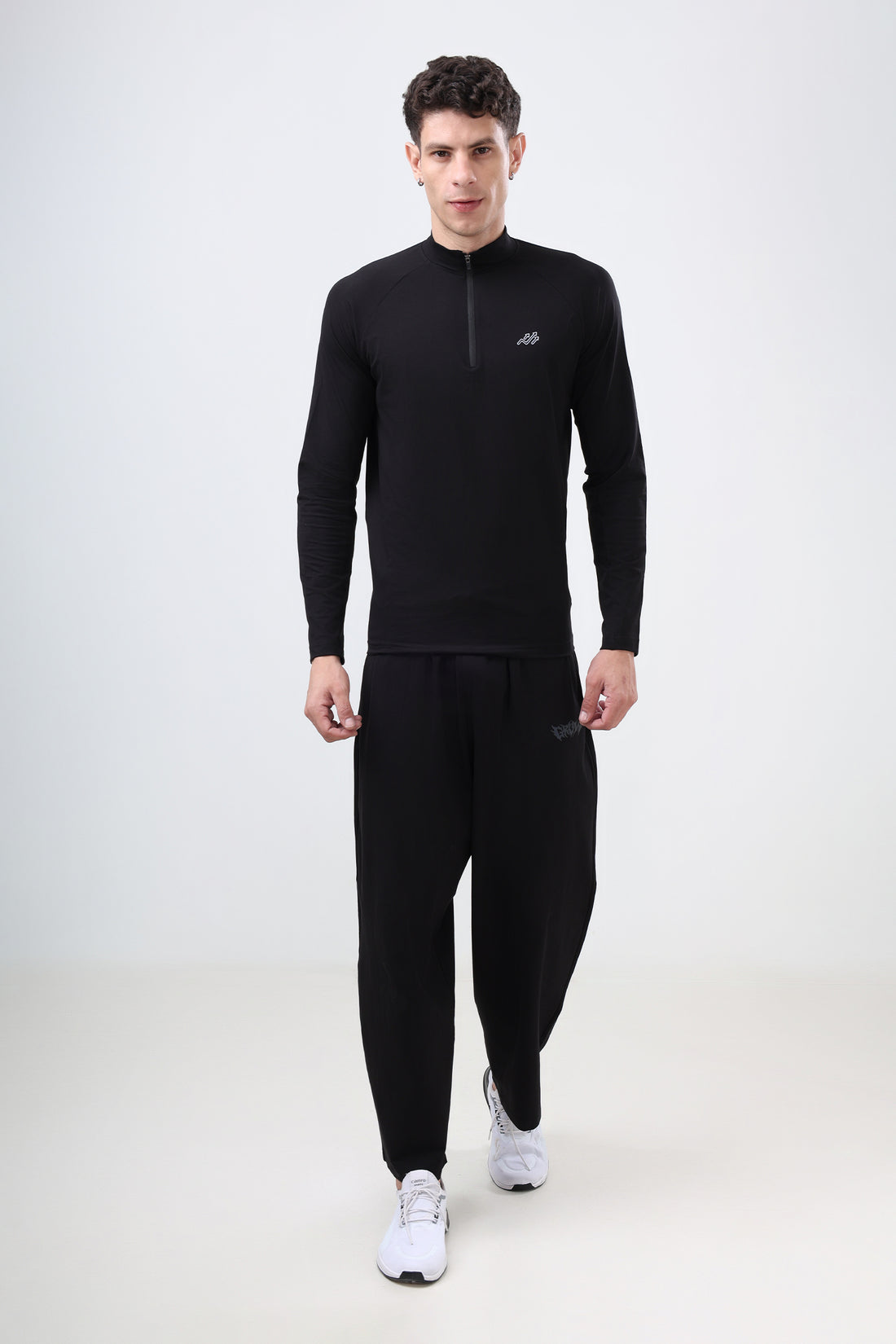 Raglan Quarter Zip T-Shirt (Cotton Feel) Black