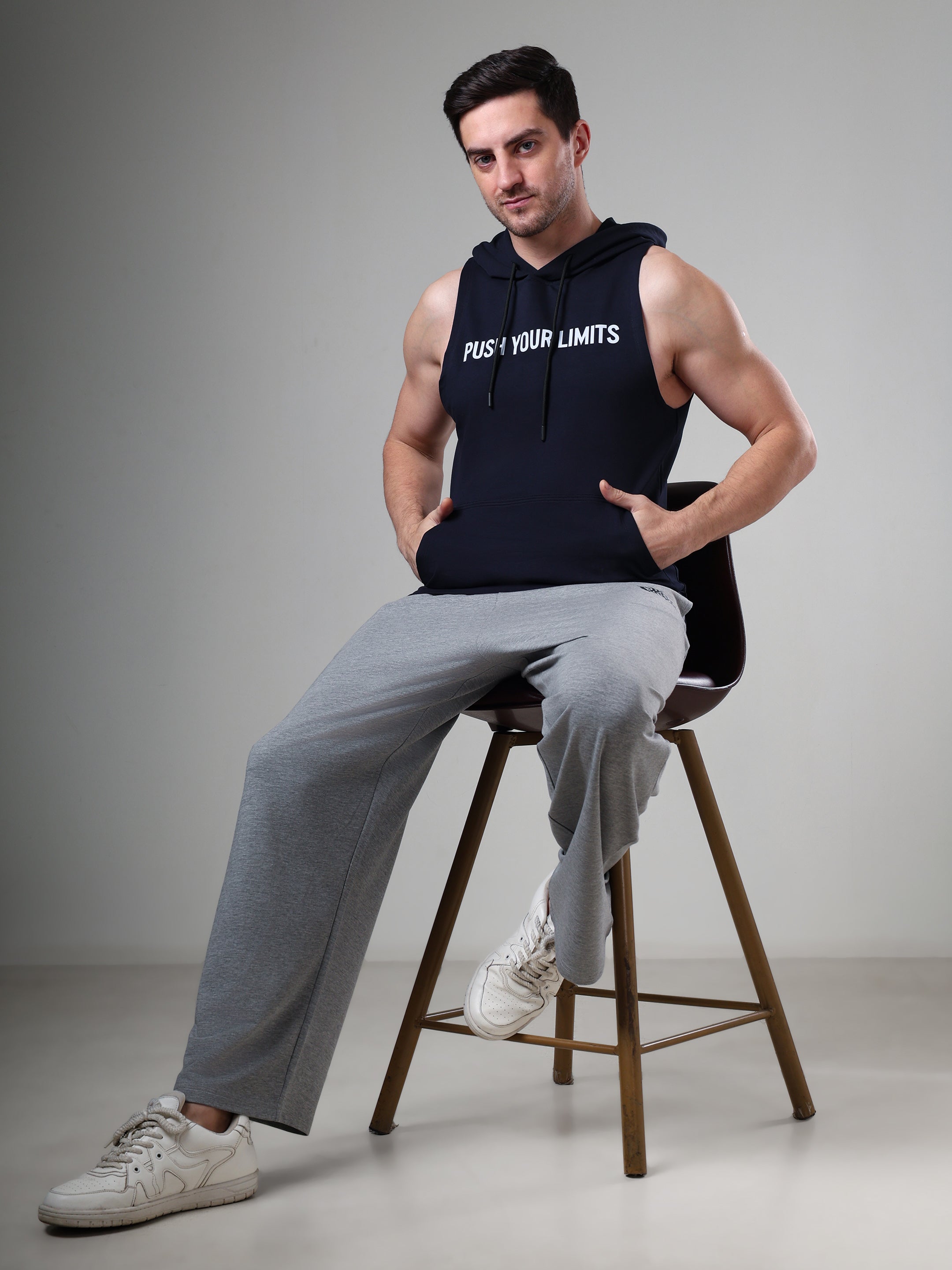 Push Sleeveless Hoodie Navy