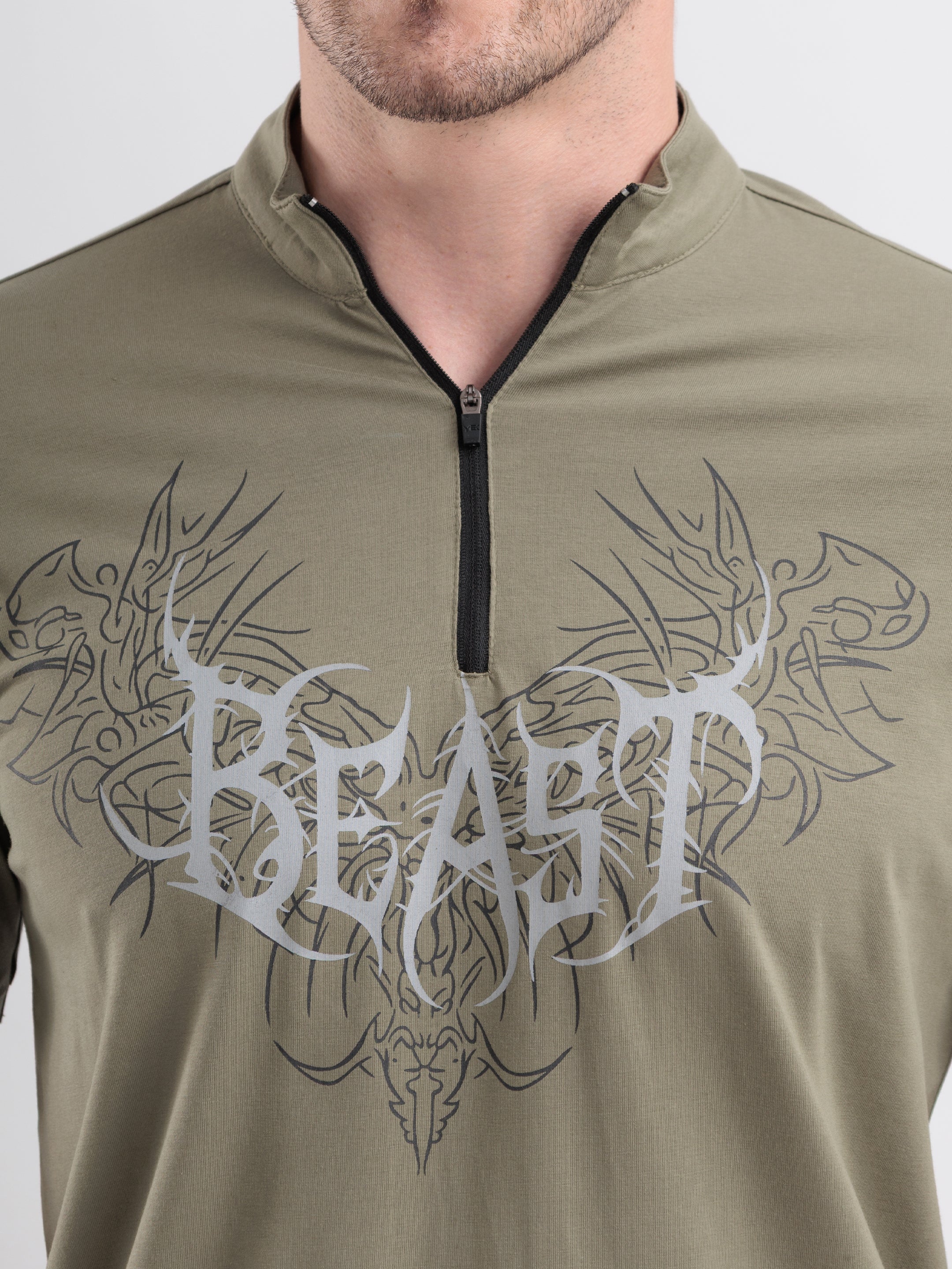 Beast Quarter Zip Tshirt Mid Grey
