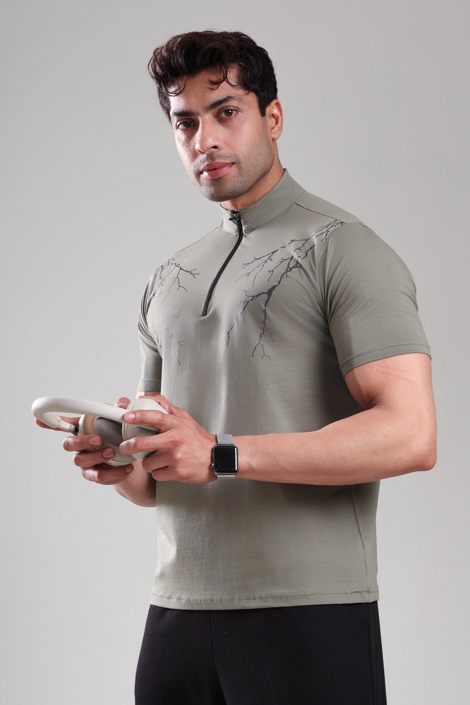 GROW AlphaFlex Quarter Zip Tshirt Mid Grey