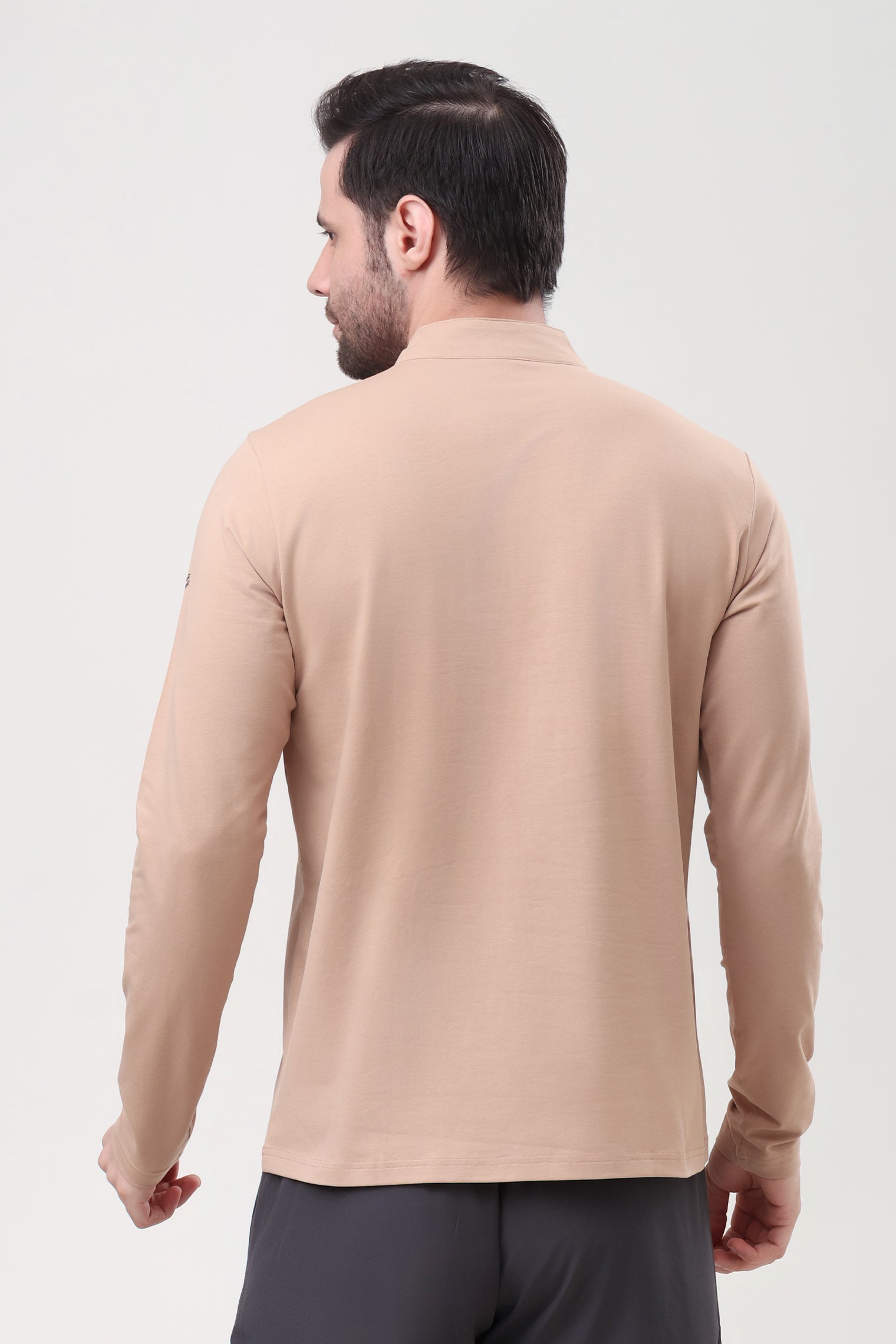 Quarter Zip Solid Full Sleeve T-Shirt (Cotton Feel) Skin